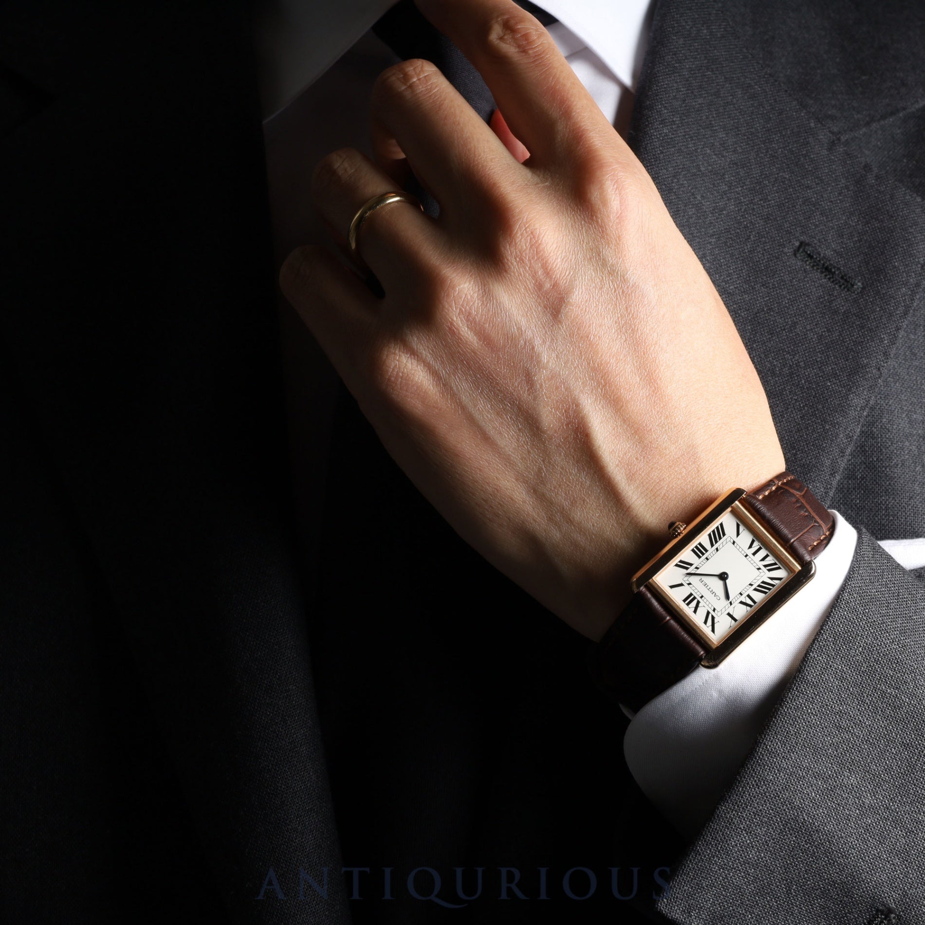Cartier Tank Solo LM QZ W5200025 / 3167 PG/SS Leather Genuine Buckle (750) Silver Dial