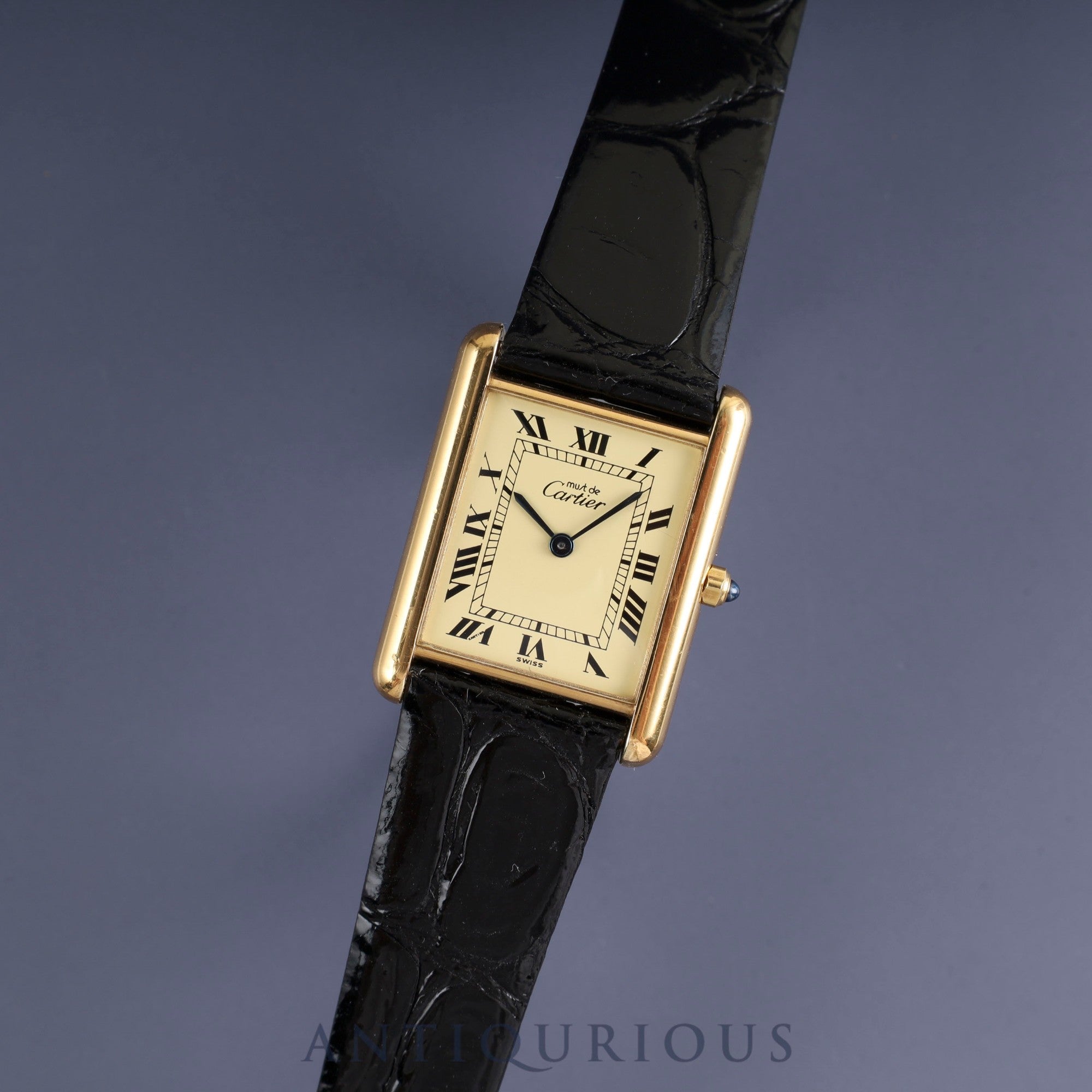カルティエ マストタンク LM 681006 クォーツ Cal.81 SV925 革 純正尾錠(GP) アイボリーローマン文字盤 オーバーホール済み
