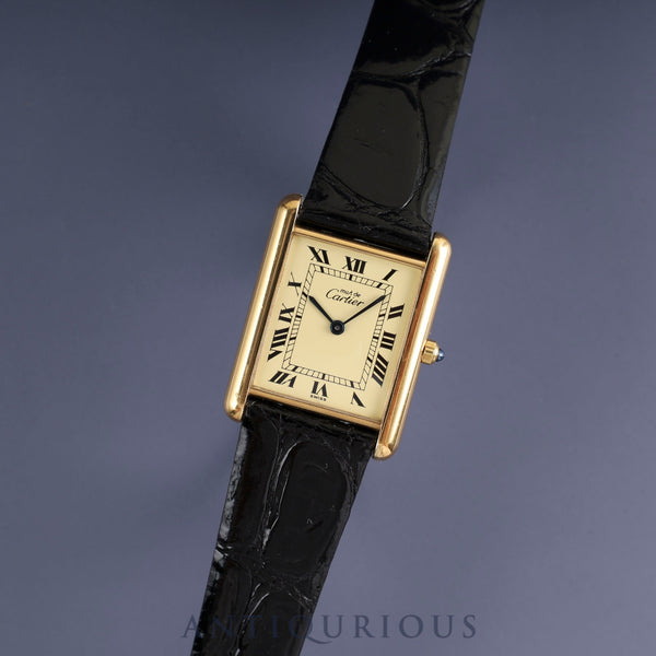 Cartier Must Tank LM 681006 Quartz Cal.81 SV925 Leather Genuine Buckle (GP) Ivory Roman Dial Overhauled