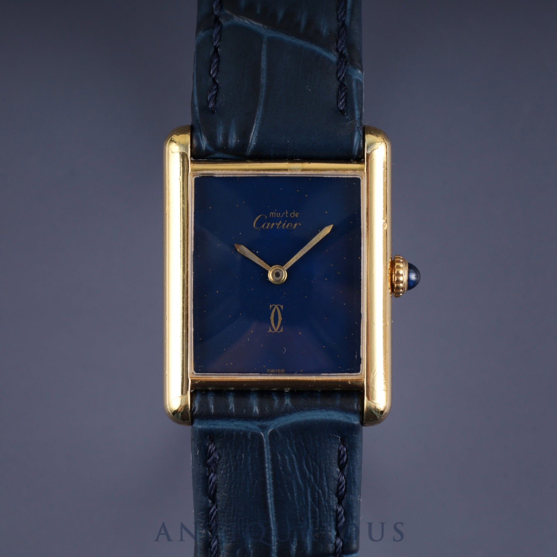 カルティエ マストタンク LM 手巻き Cal.78-1 SV925 革 純正尾錠(GP) ラピスラズリ文字盤 1976年頃~1981年頃 オーバーホール済み