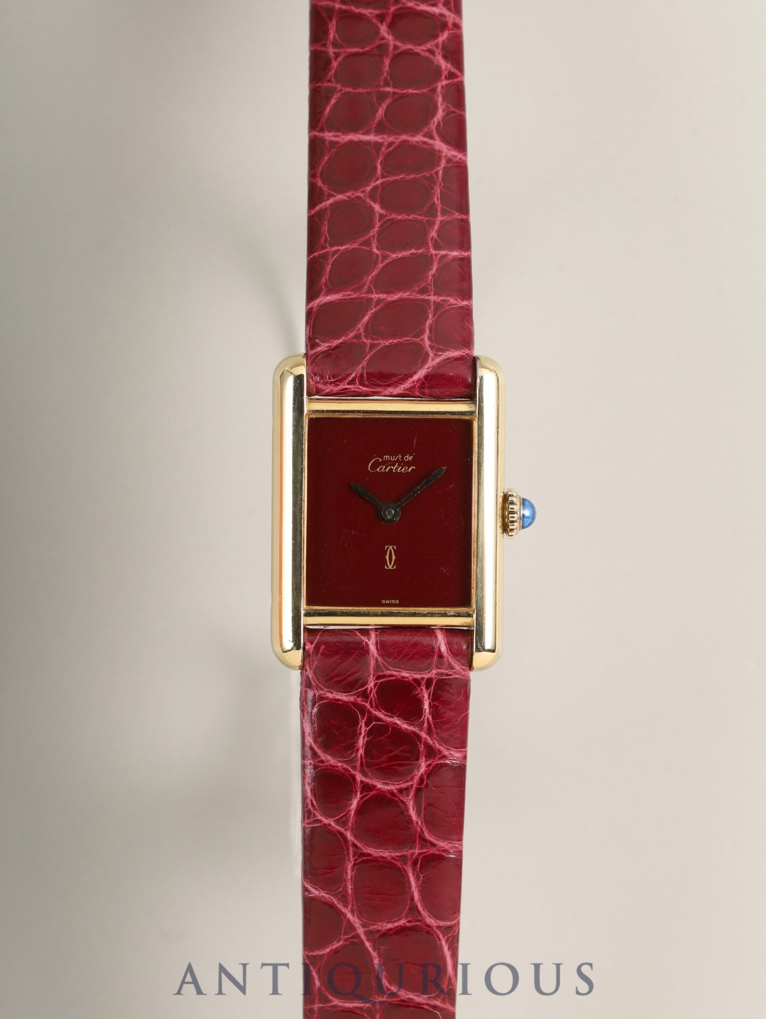 Cartier Must Tank SM 82975613 Manual Winding Caliber 78-1 Leather Genuine Pin Buckle (GP) Garnet Dial Bordeaux Dial (SWISS Marking) Box Warranty (1981) Overhauled