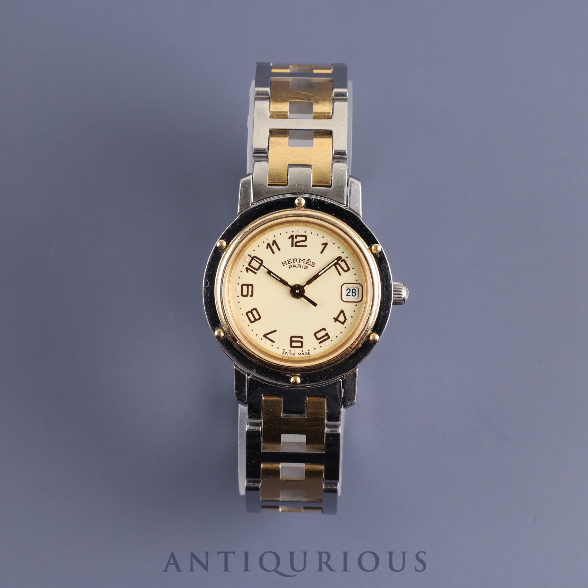 エルメス クリッパー CL4.220 クォーツ SS/GP アイボリー文字盤 24.0mm 保証書(無記名)オーバーホール済み