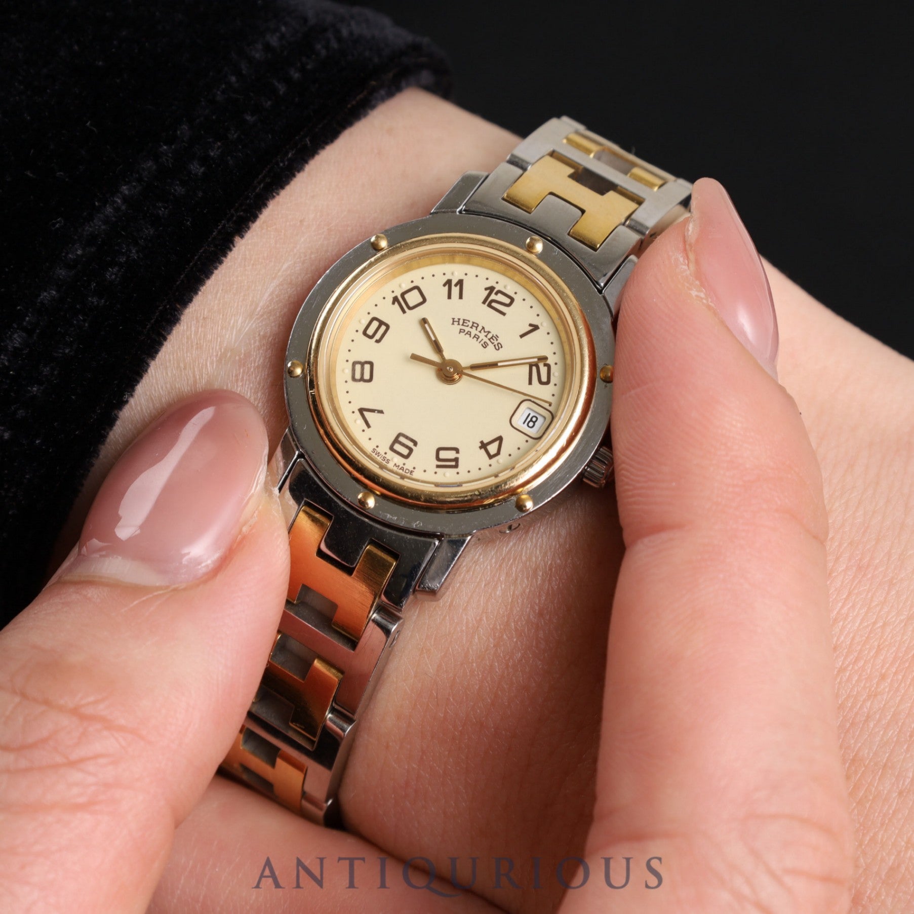 エルメス クリッパー CL4.220 クォーツ SS/GP アイボリー文字盤 24.0mm 保証書(無記名)オーバーホール済み