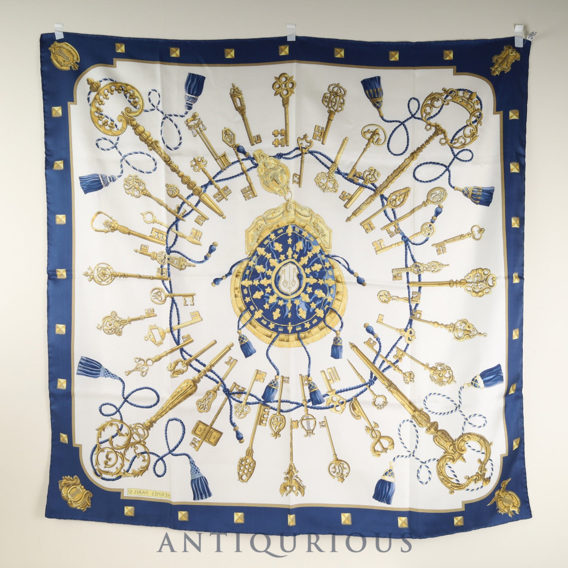 エルメス スカーフ カレ90 LES CLES 鍵 SILK100%