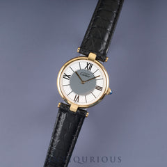 Cartier Must Vendôme VLC LM 590003 Quartz Caliber 90 SV925 Leather Strap with Genuine D-Buckle (GP) Roman Dial with Gray Center, Overhauled