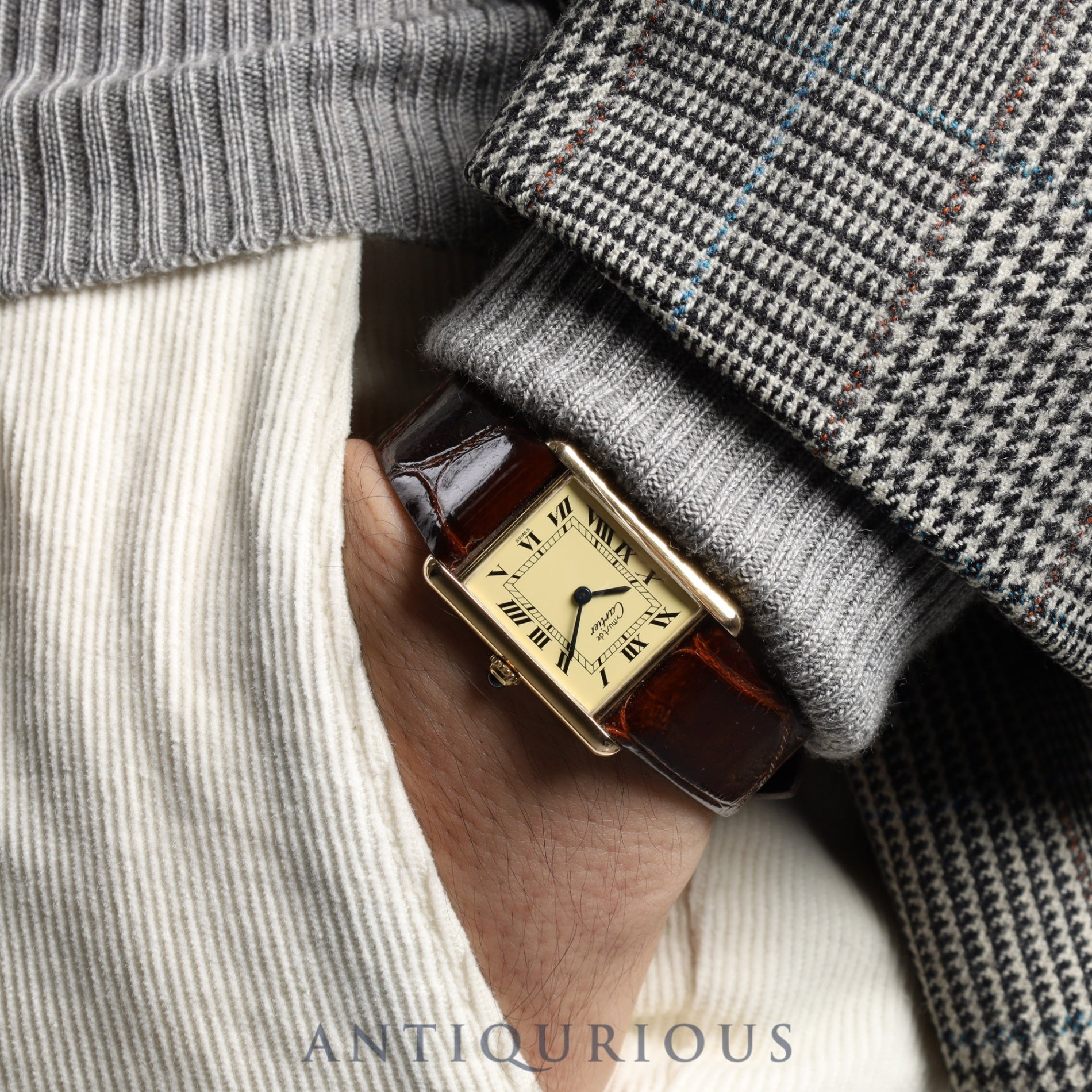 カルティエ マストタンク LM W1002754/1615 クォーツ Cal.90 SV925 革 純正尾錠(GP) アイボリーローマン文字盤 オーバーホール済み 新品仕上げ済み