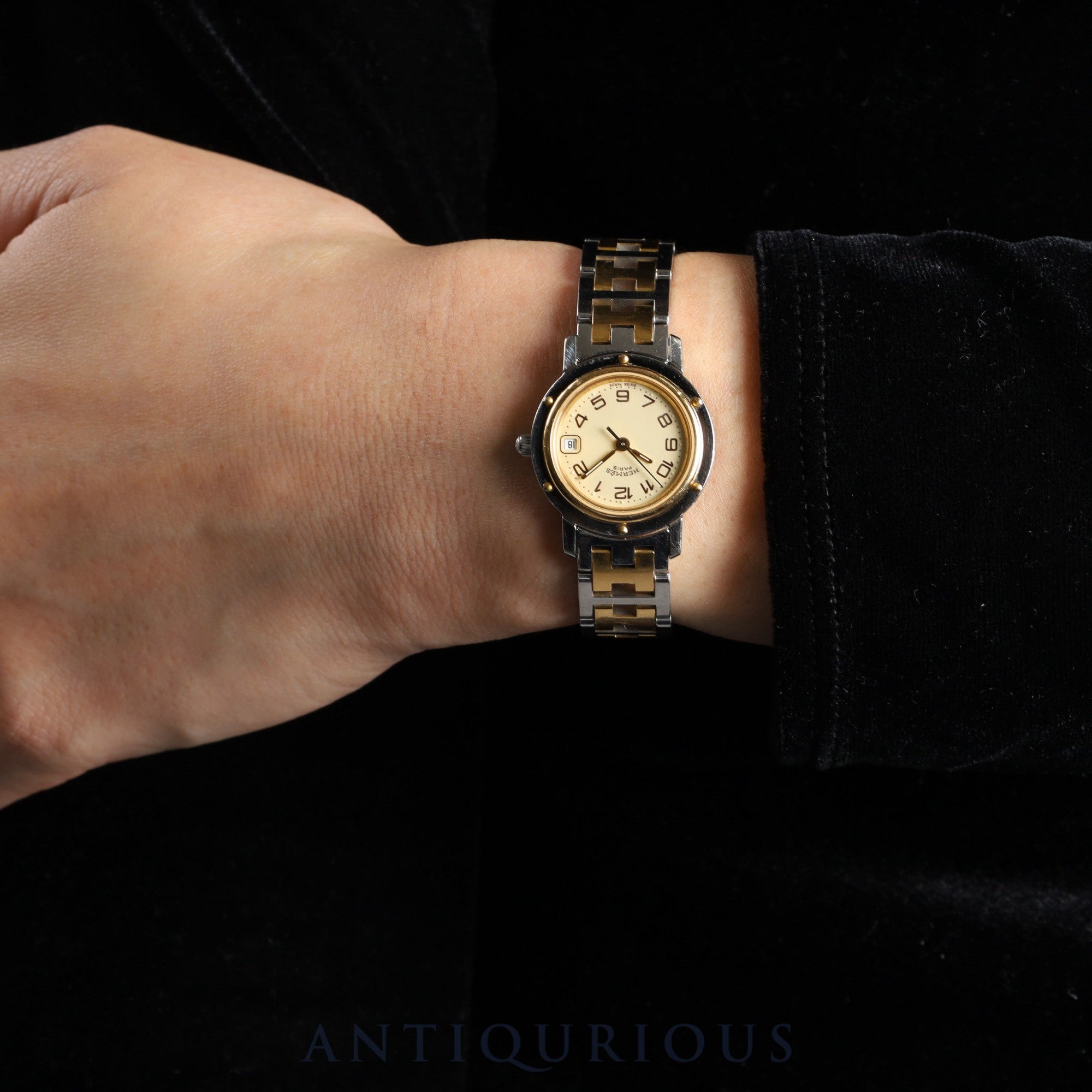 エルメス クリッパー CL4.220 クォーツ SS/GP アイボリー文字盤 24.0mm 保証書(無記名)オーバーホール済み