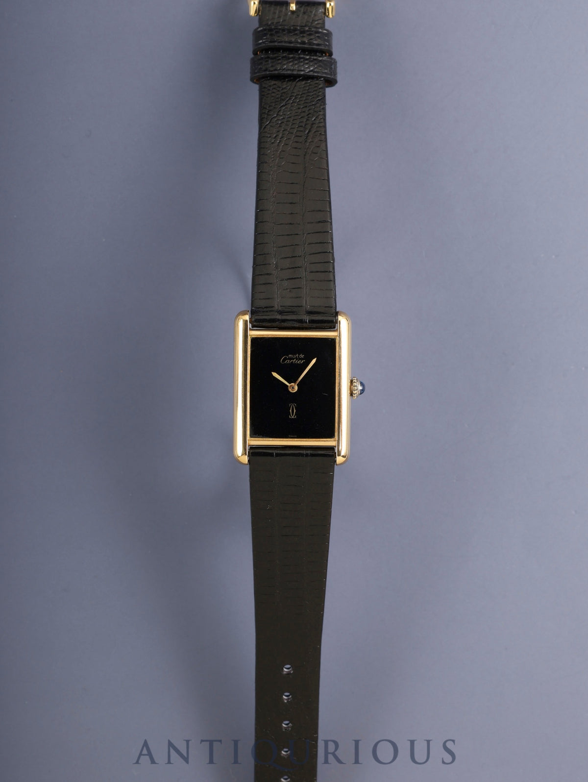 Cartier Must Tank LM Hand-wound Cal.78-1 SV925 Leather Genuine Pin Buckle (GP) Onyx Dial (SWISS marking) Overhauled