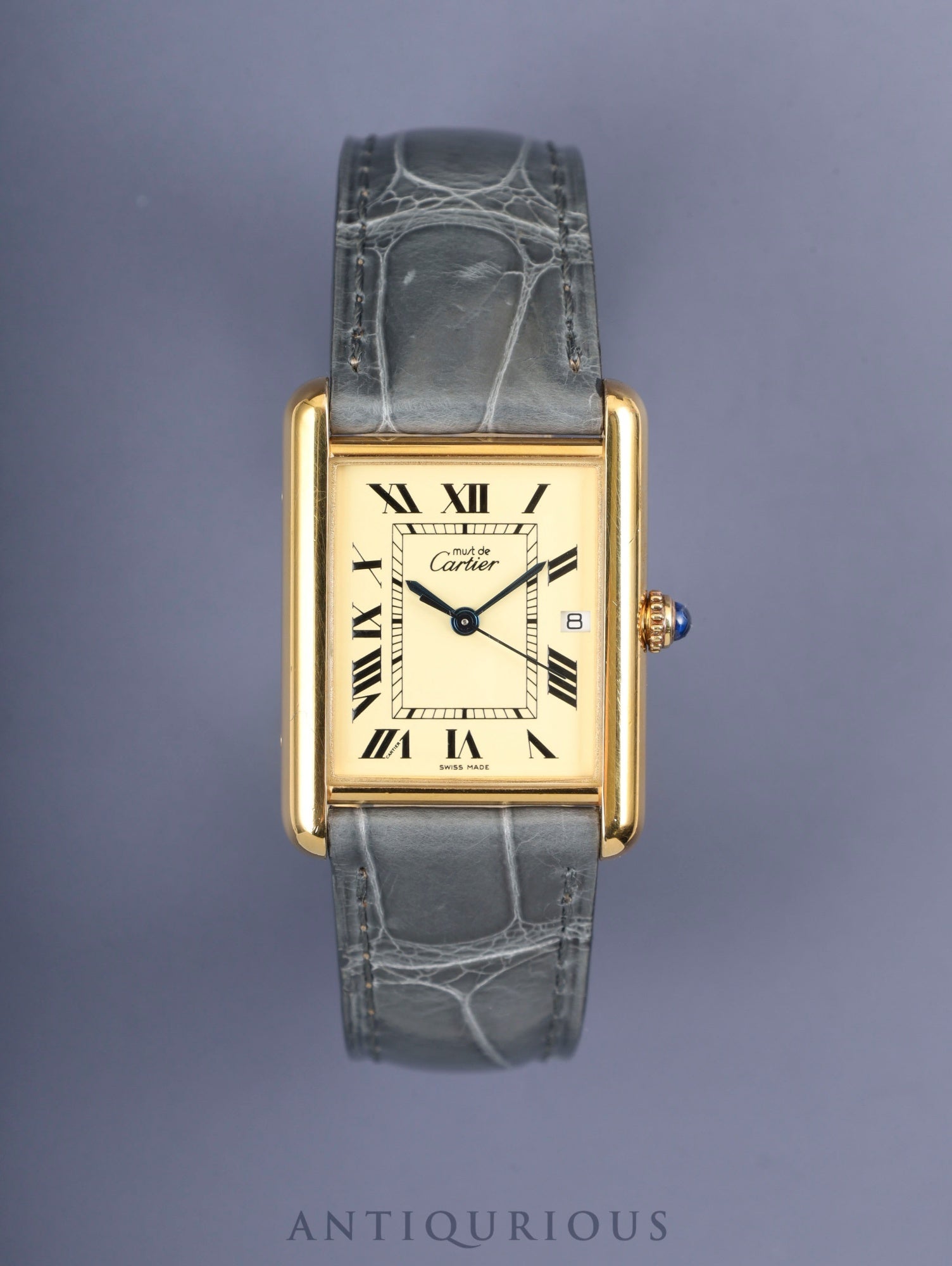 カルティエ マストタンク GM(XL) W1017454 / 2413 クォーツ Cal.687 SV925 純正革ベルト 純正Dバックル(GP)アイボリーローマン文字盤(SWISS MADE表記) 箱 冊子 保証書 (2004年) オーバーホール済み