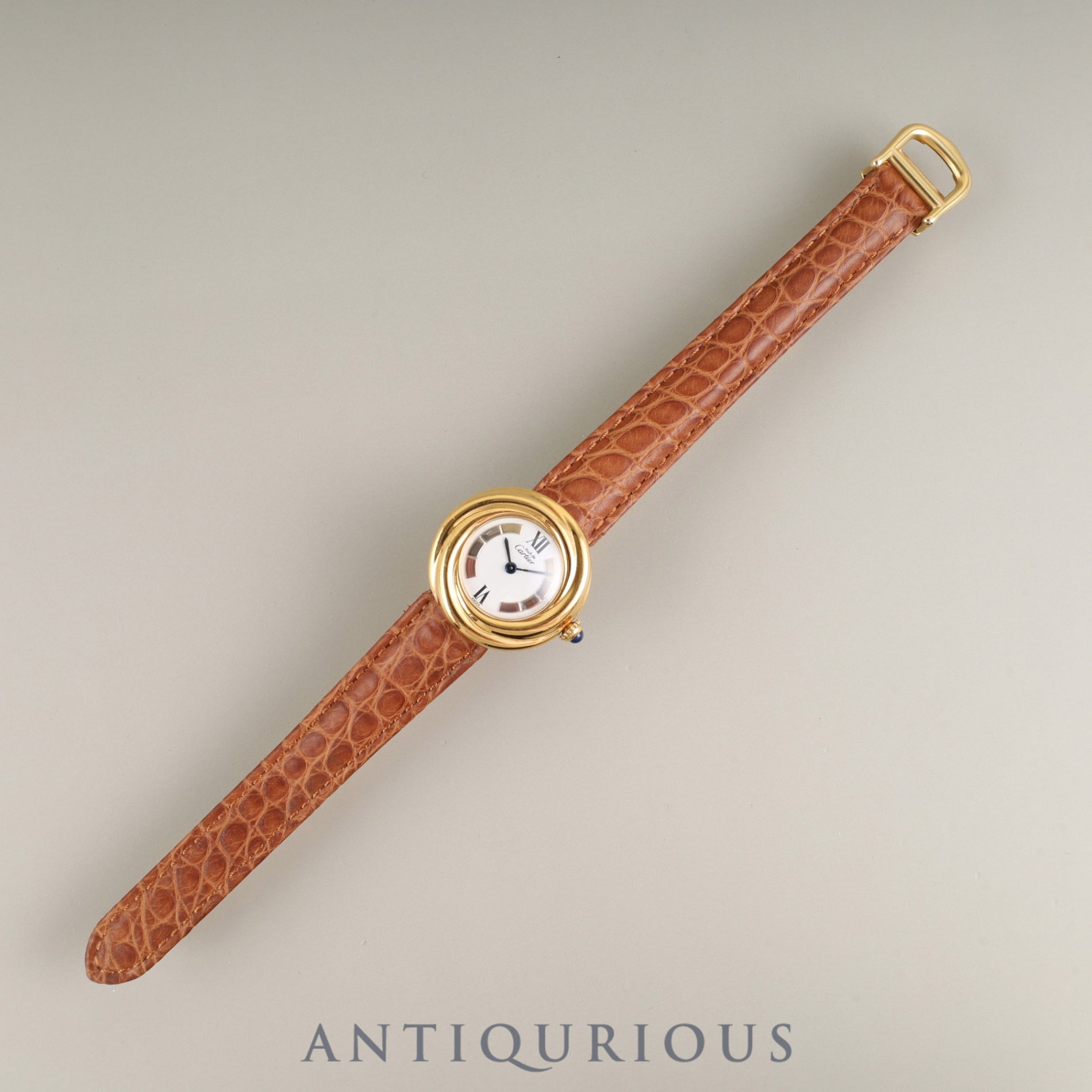 Cartier Must Trinity W1010744/2735 Quartz Caliber 157 SV925 GP Leather Strap with Genuine D-Clasp (GP) Buckle, Side Trinity Dial, Overhauled