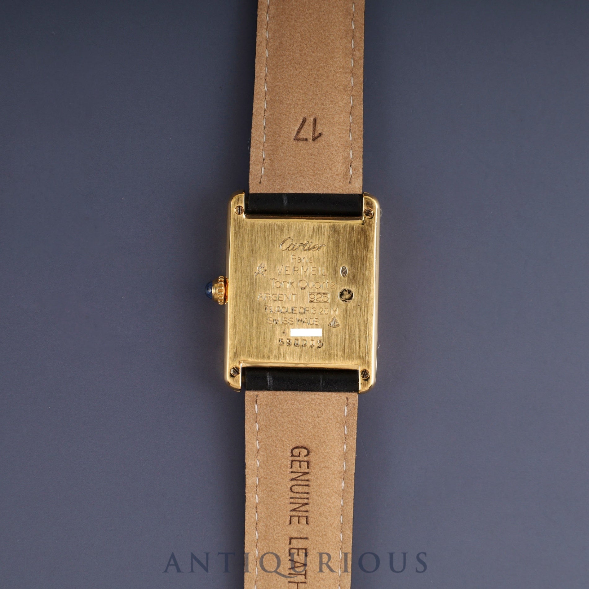 カルティエ マストタンク LM W1001254 / 590005 クォーツ Cal.90 SV925 革 純正Dバックル(GP) ブラック飛びローマン文字盤 保証書(1990年) オーバーホール済み 新品仕上げ済み