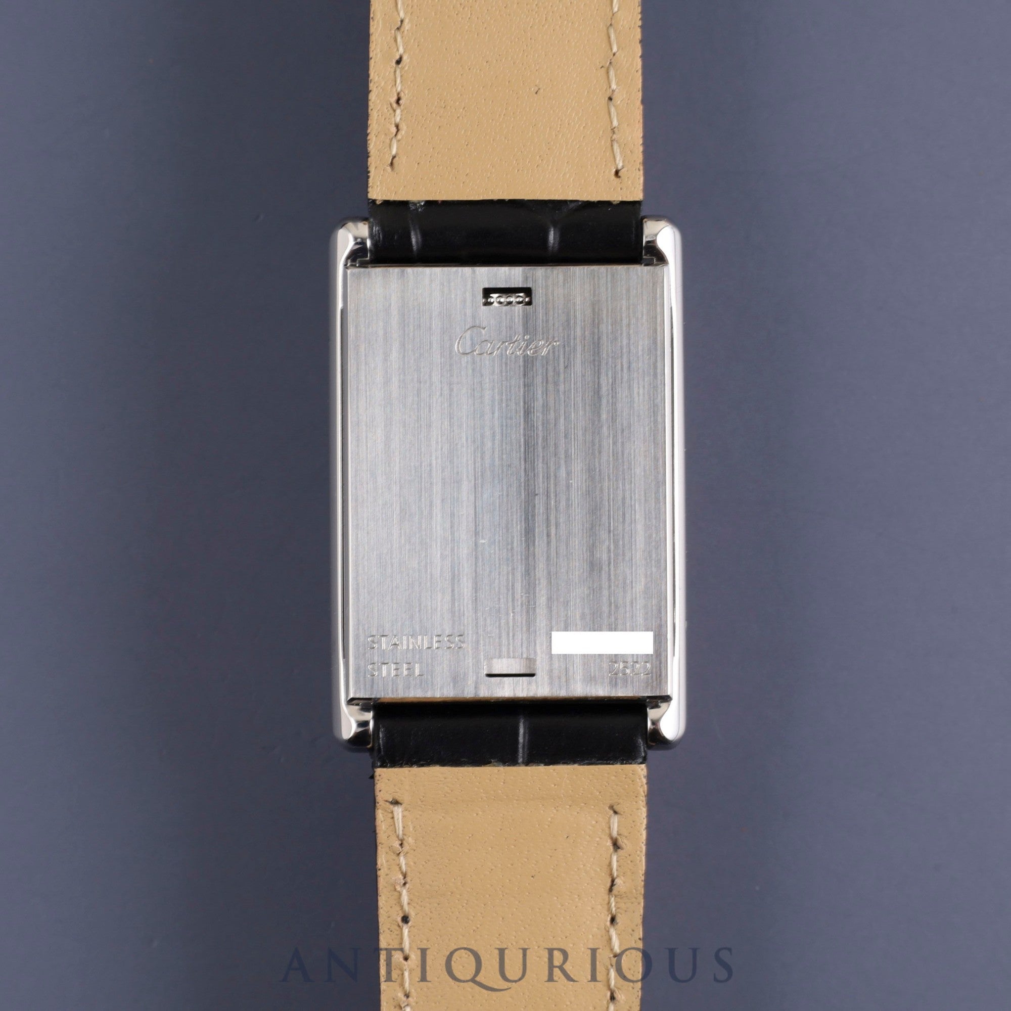 カルティエ タンク バスキュラント LM W1016055 / 2522 クォーツ SS 革 純正Dバックル(SS) ホワイトローマン文字盤 保証書(2002年)冊子 カルティエブティックコンプリートサービス済み ※ケースイニシャル裏彫り有り