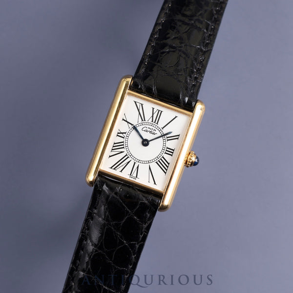 Cartier Must Tank LM 590005 Quartz Cal.90 SV925 Leather Genuine Buckle (GP) Opalan Dial Overhauled and Finished to Like New