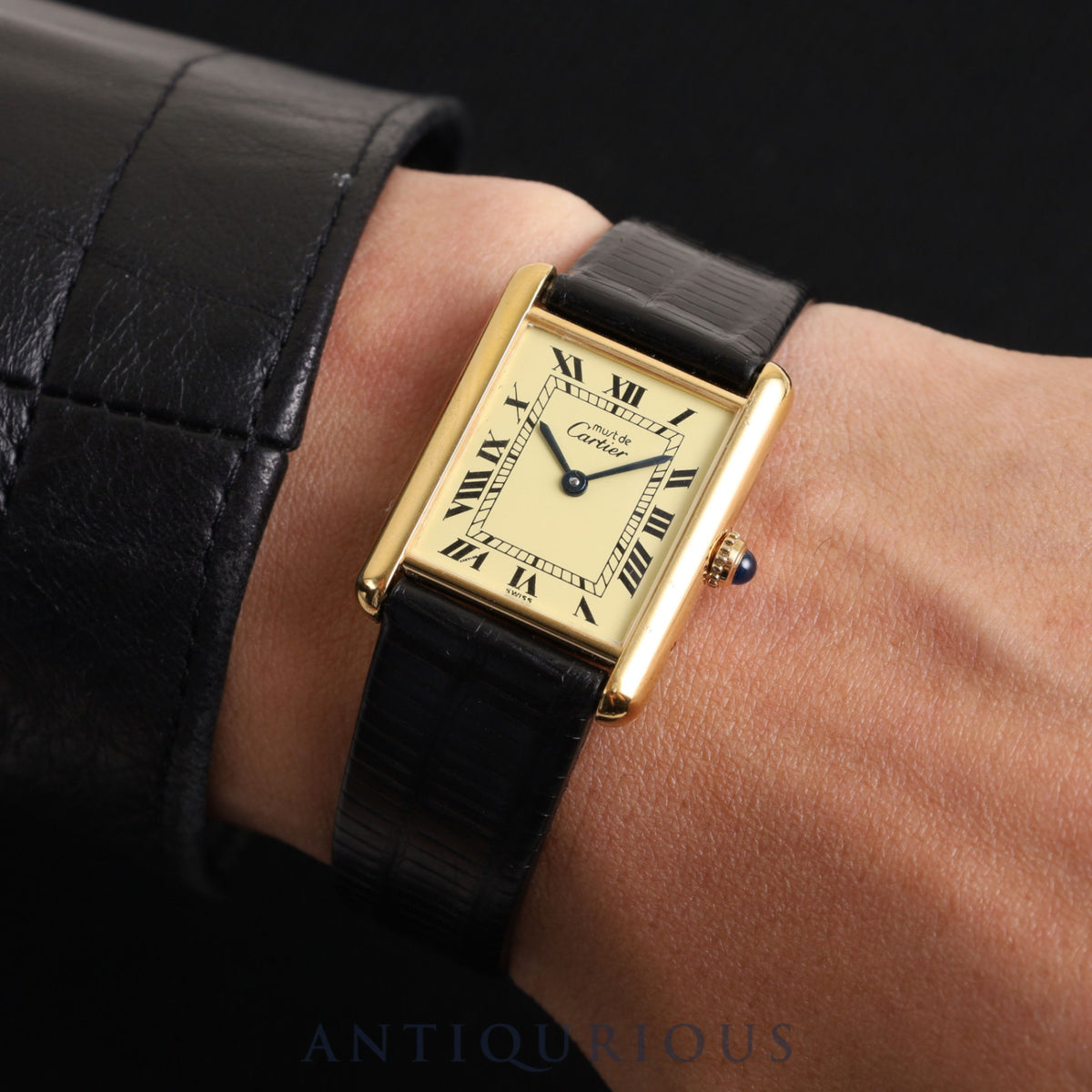 Cartier Must Tank LM 590005 Quartz Cal.90 SV925 Leather Buckle Ivory Roman Dial Overhauled Newly Finished
