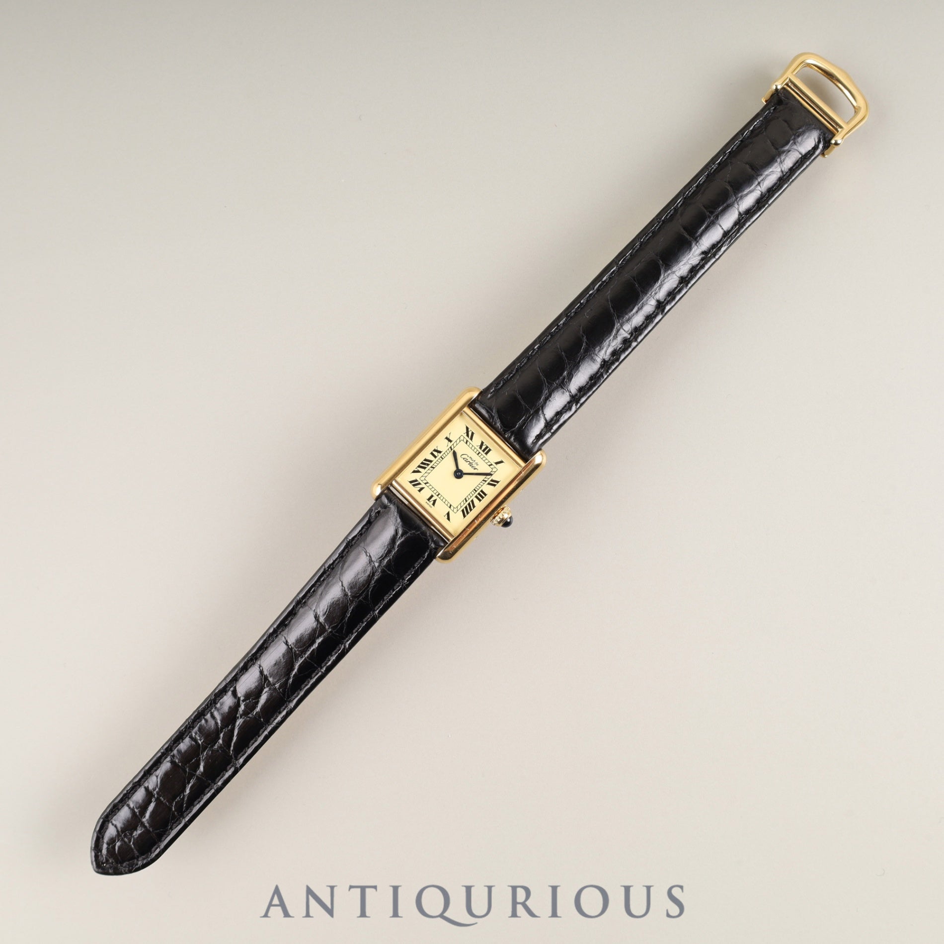 Cartier Must Tank SM W1003154 / 1613 Quartz Cal.057 SV925 Leather Genuine D-buckle (GP) Ivory Roman Dial Box Booklet Warranty (1997) Overhauled