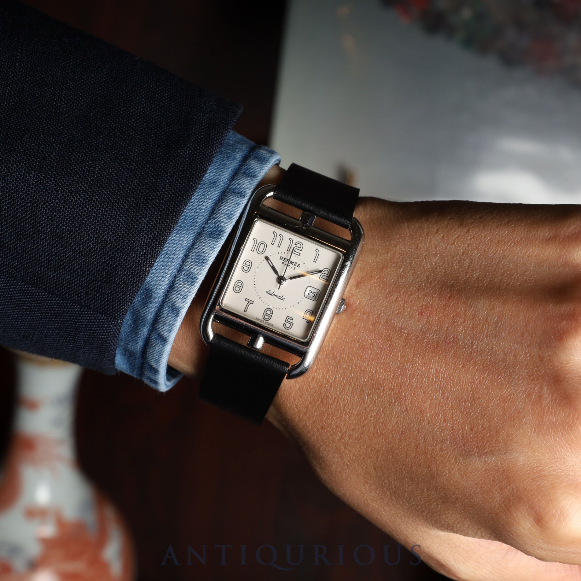 Hermès Cape Cod CC1.710 Automatic Watch, Stainless Steel, Leather, Genuine Buckle (Stainless Steel), Silver Dial, Overhauled