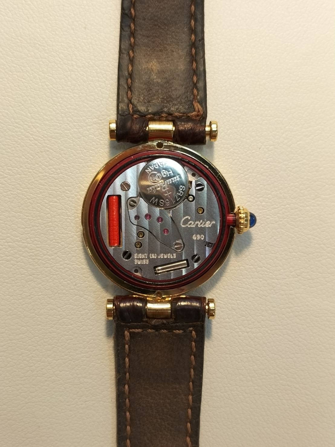 Cartier Must Vendôme VLC SM Quartz Cal.690 SV925 Leather Strap with Genuine GP Buckle, Ivory Roman Dial, Overhauled