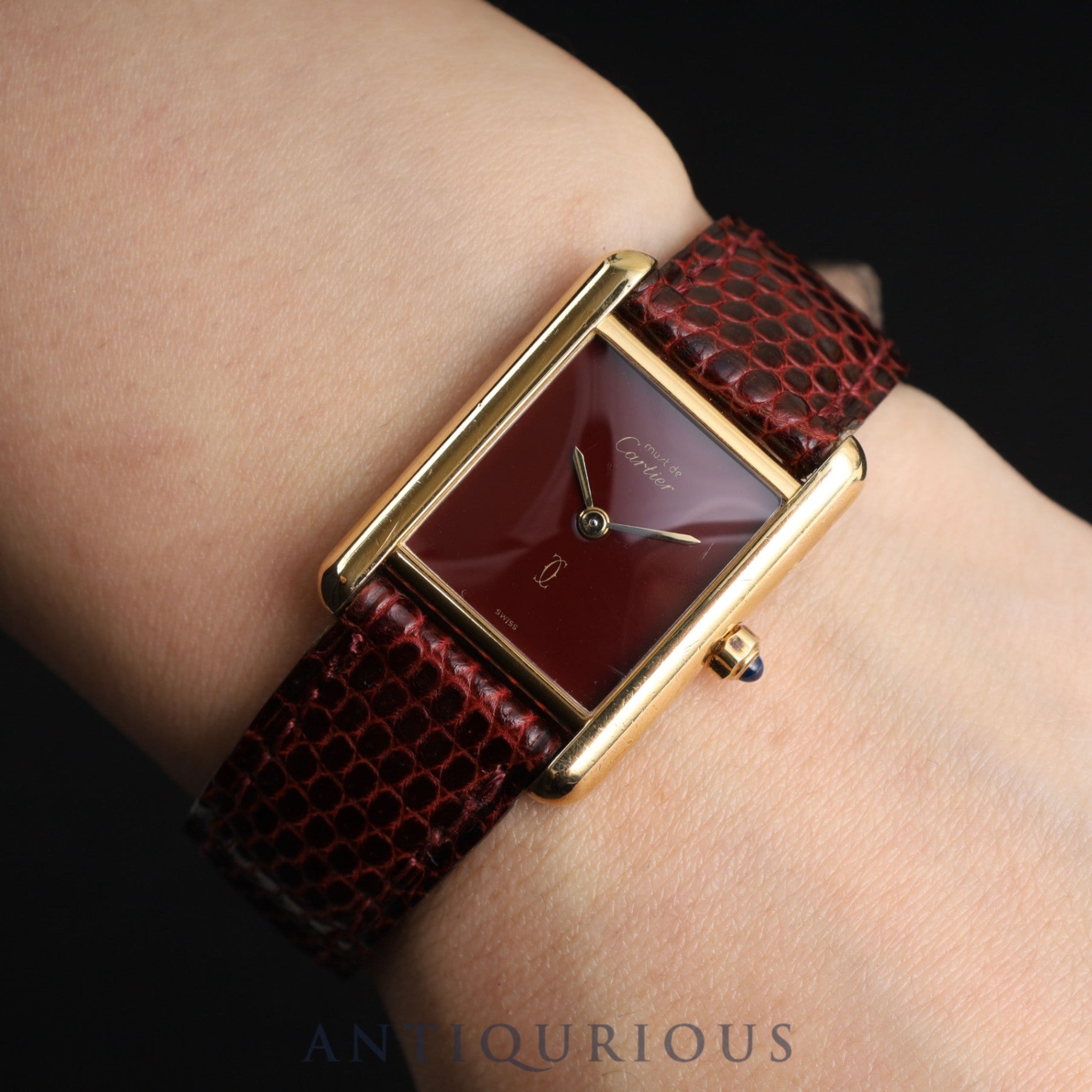 Cartier Must Tank SM 3 66001 Quartz SV925 Genuine leather strap Genuine buckle (GP) Garnet dial Bordeaux dial Overhauled