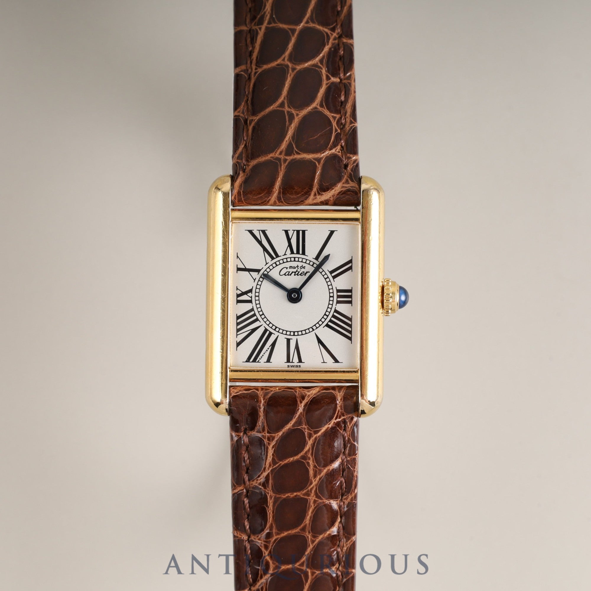 Cartier Must Tank SM 5057001 Quartz Cal.057 SV925 Leather Genuine D-buckle (GP) Opalan dial Overhauled