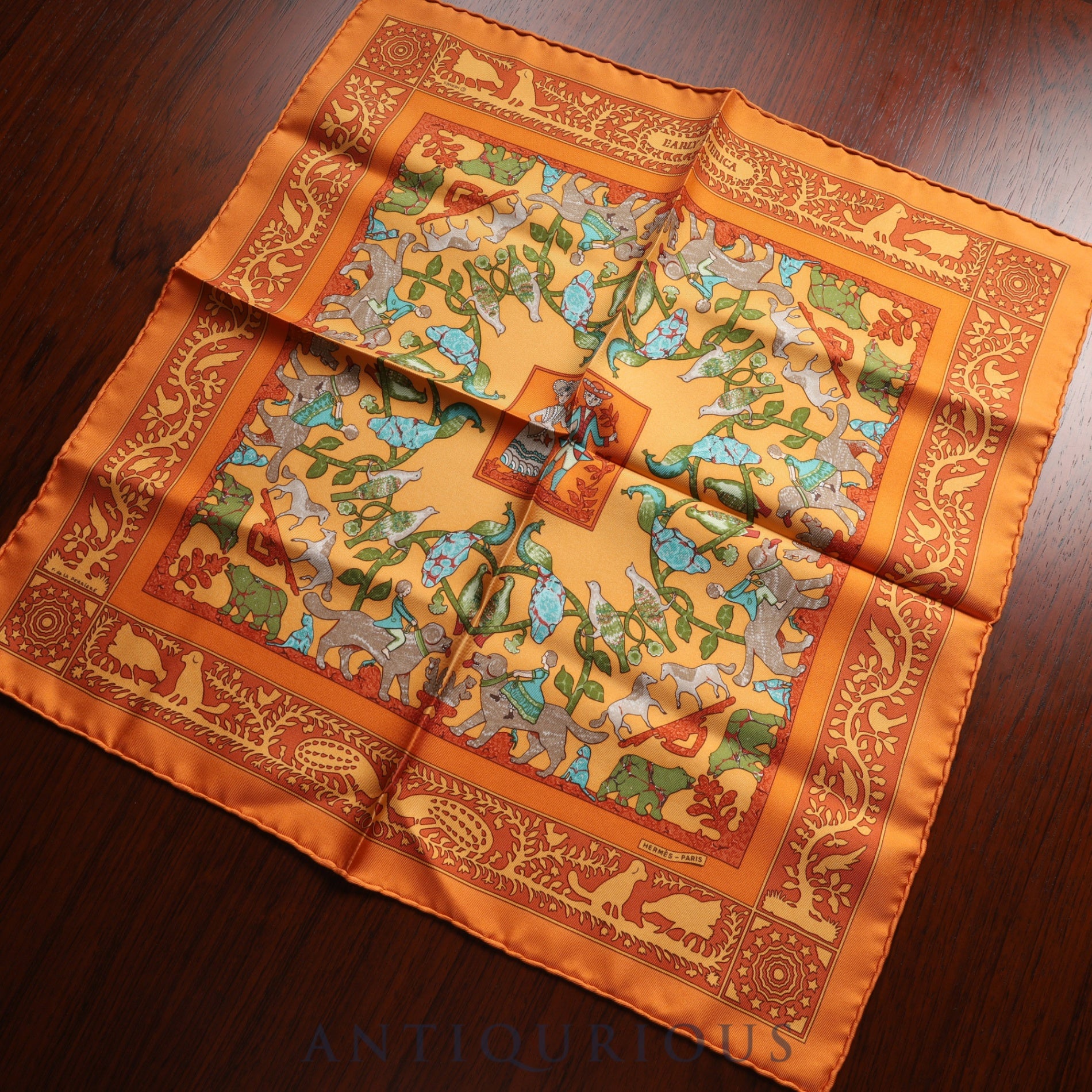 エルメス スカーフ カレ45 古き良きアメリカ SILK100%