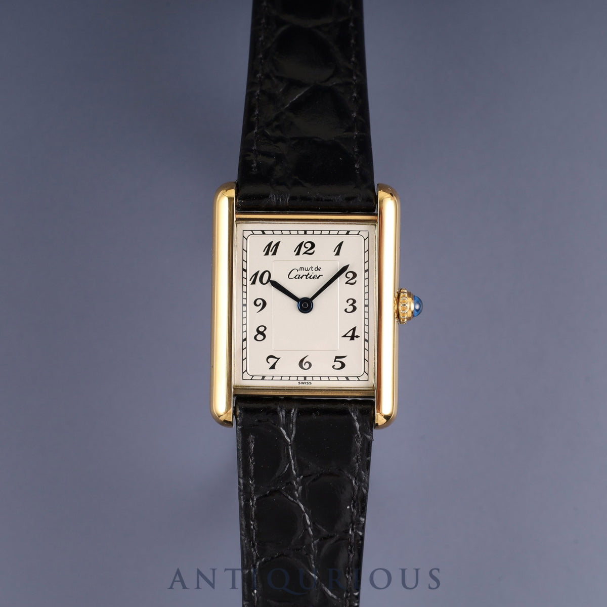 Cartier Must Tank LM 590005 Quartz SV925 Leather Strap with Genuine GP Buckle Arabic Dial Completely Serviced at a Cartier Boutique