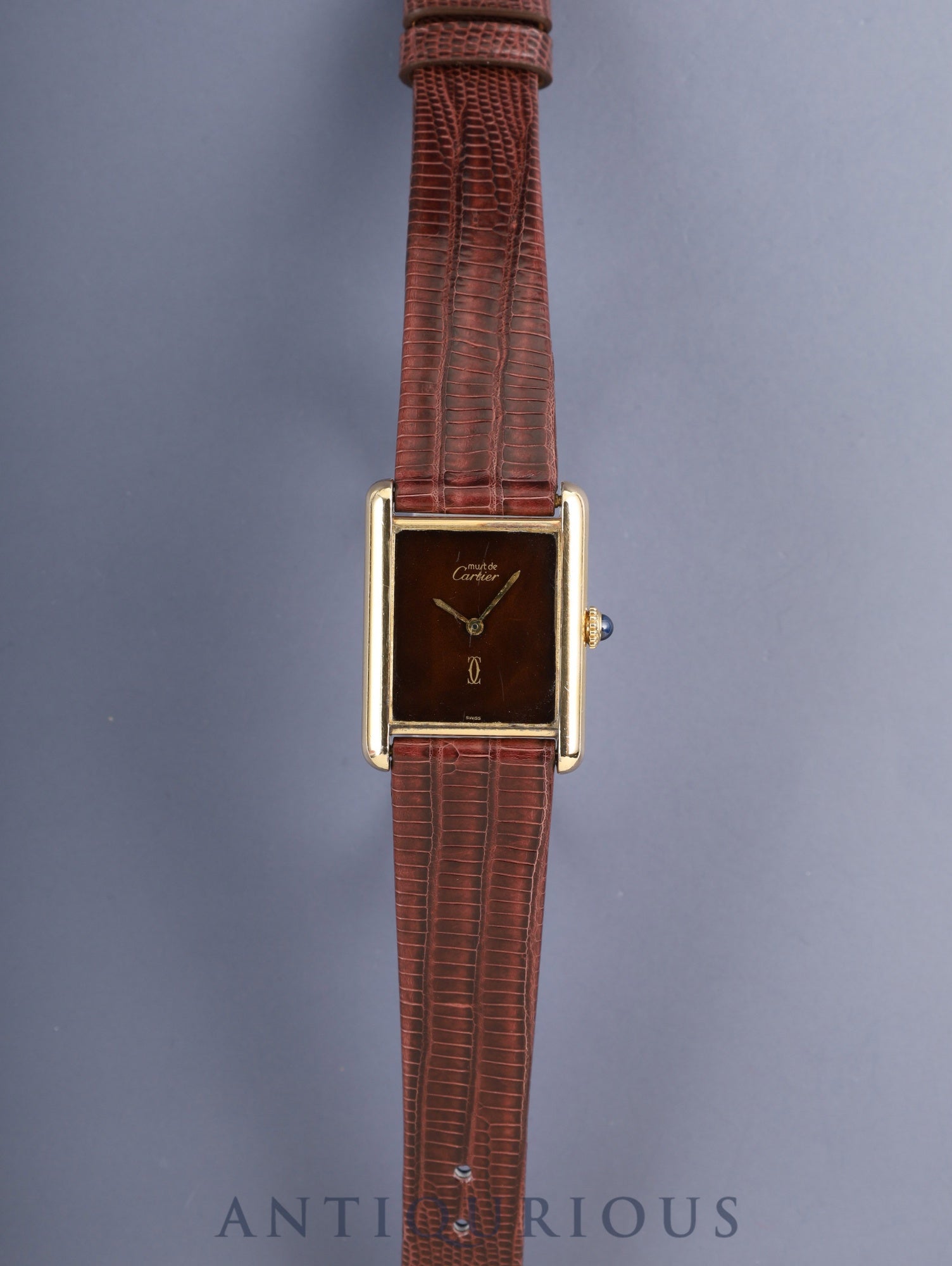 カルティエ マストタンク LM 手巻き Cal.78-1 SV925 革 純正ピンバックル(GP)マホガニー文字盤(SWISS表記) オーバーホール済み ※ケース裏彫り有り