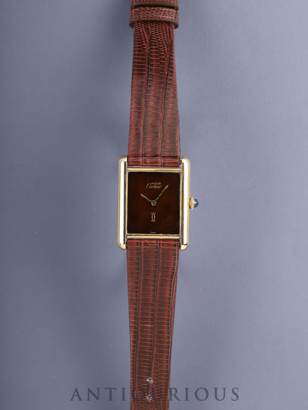 カルティエ マストタンク LM 手巻き Cal.78-1 SV925 革 純正ピンバックル(GP)マホガニー文字盤(SWISS表記) オーバーホール済み ※ケース裏彫り有り