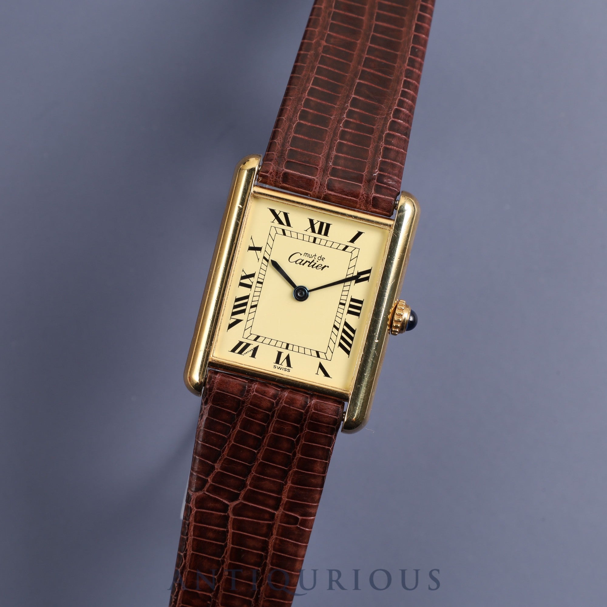Cartier Must Tank LM QZ 590005 Cal.90 SV925 Leather Genuine Buckle (GP) Ivory Dial Box Warranty (1990) Overhauled