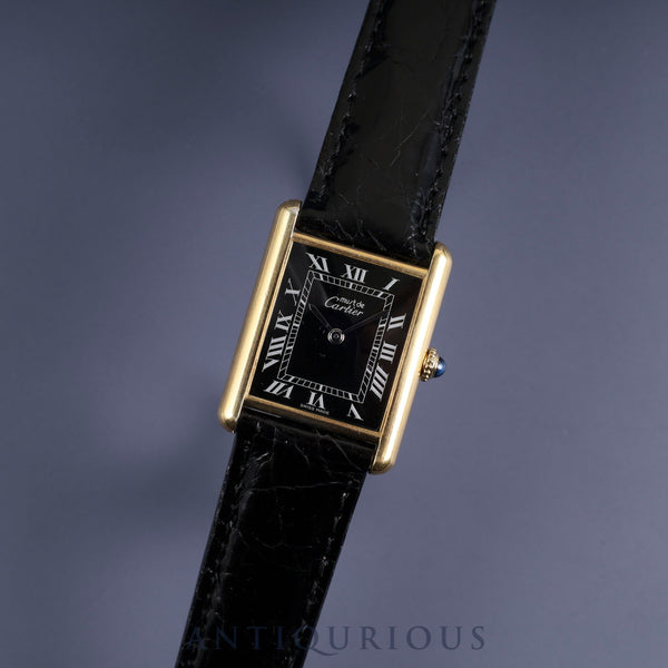 Cartier Must Tank LM Manual winding SV925 Leather Genuine buckle (GP) Black Roman dial Complete service (full maintenance) completed at Cartier boutique