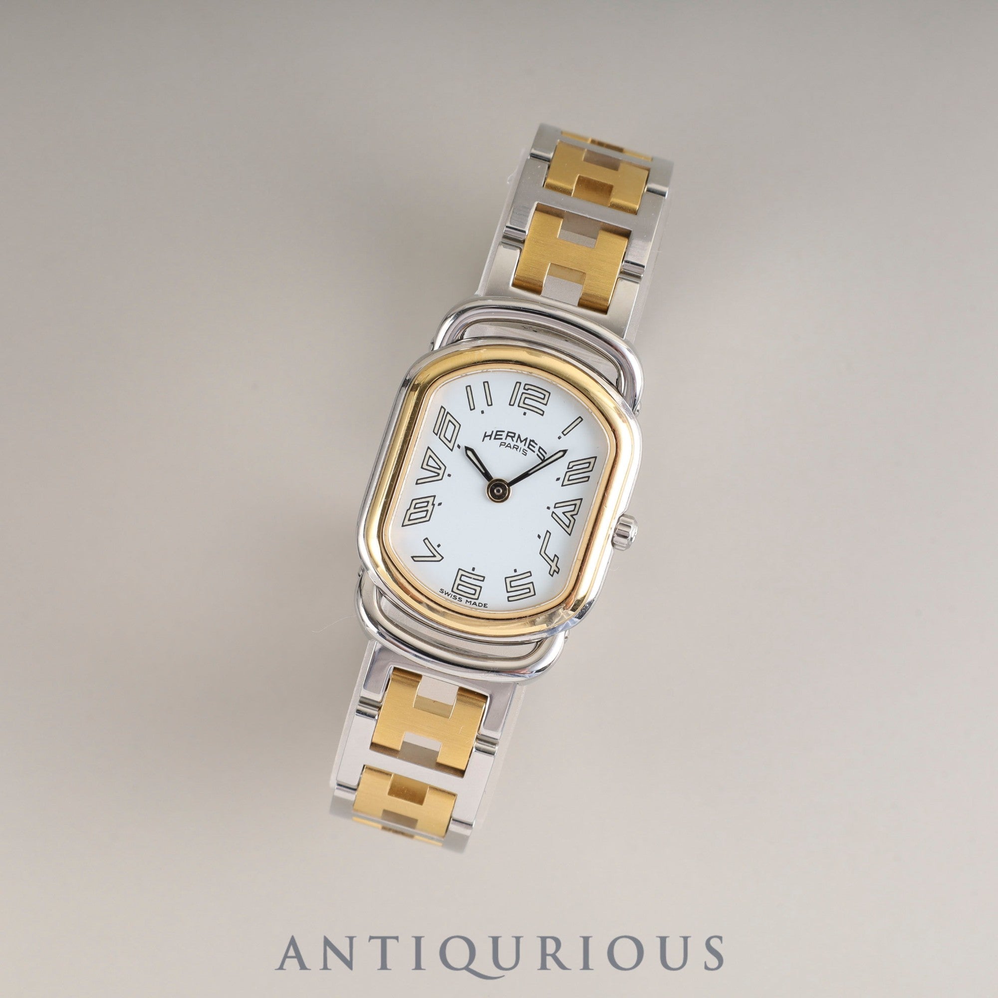 エルメス ラリー RA1.220 クォーツ Cal.976.001 SS/GP SS/GP ホワイト文字盤 オーバーホール済み