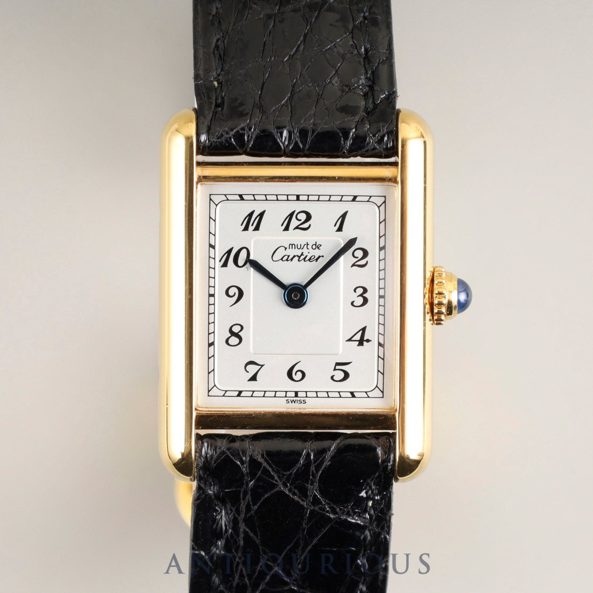 Cartier Must Tank SM 5057001 Quartz Cal. 057 SV925 Genuine Leather Strap Genuine D Buckle (GP) Arabic Dial Box Booklet Overhauled