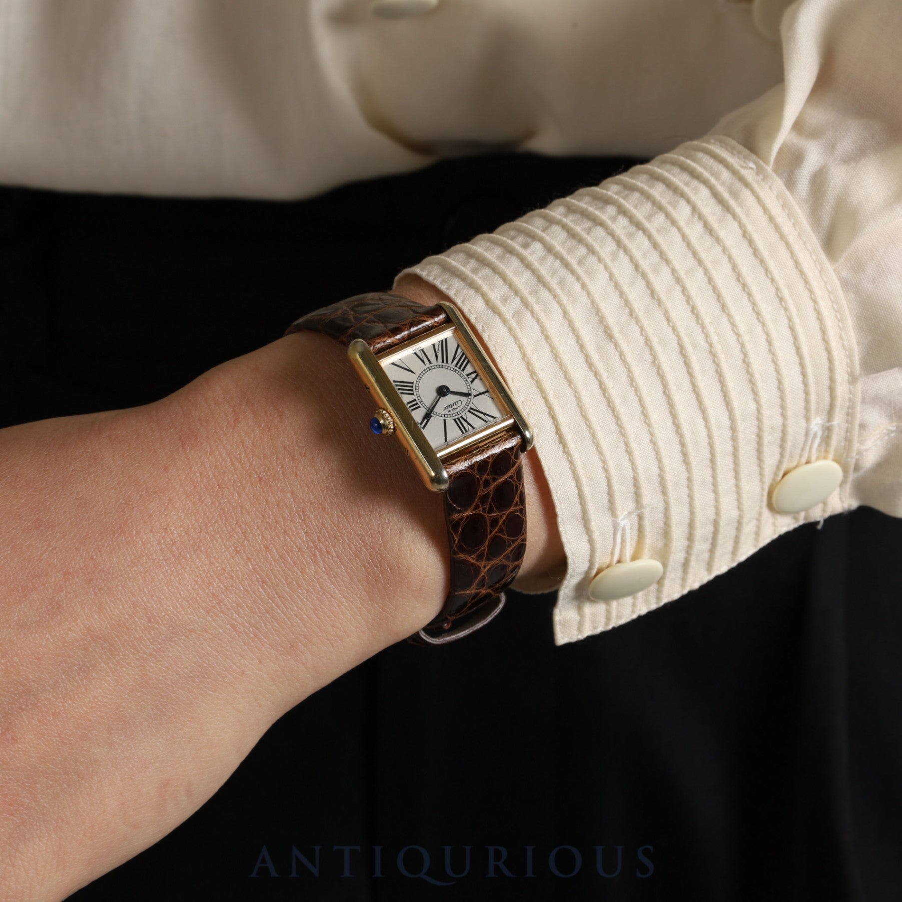 Cartier Must Tank SM W1005554 / 5057001 Quartz Cal.057 SV925 Leather Genuine Buckle (GP) Opalan Dial Mid 1980s - 1994 Overhauled