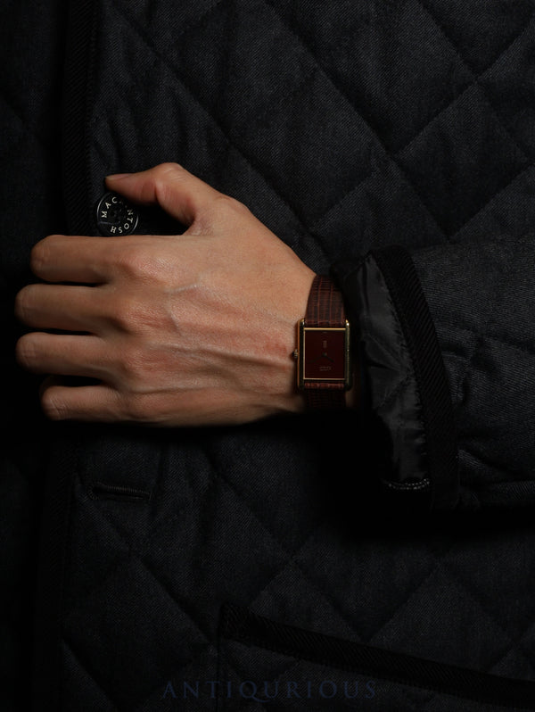 Cartier Must Tank LM Manual Winding Caliber 78-1 SV925 Leather Strap with Genuine GP Buckle, Bordeaux Dial, Garnet Dial, Overhauled