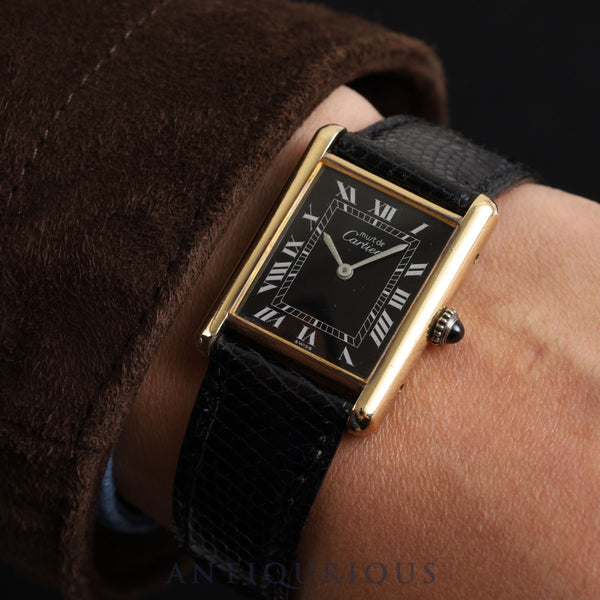 Cartier Must Tank LM Manual winding Cal.78-1 SV925 Genuine leather strap Genuine buckle (GP) Black Roman dial Overhauled