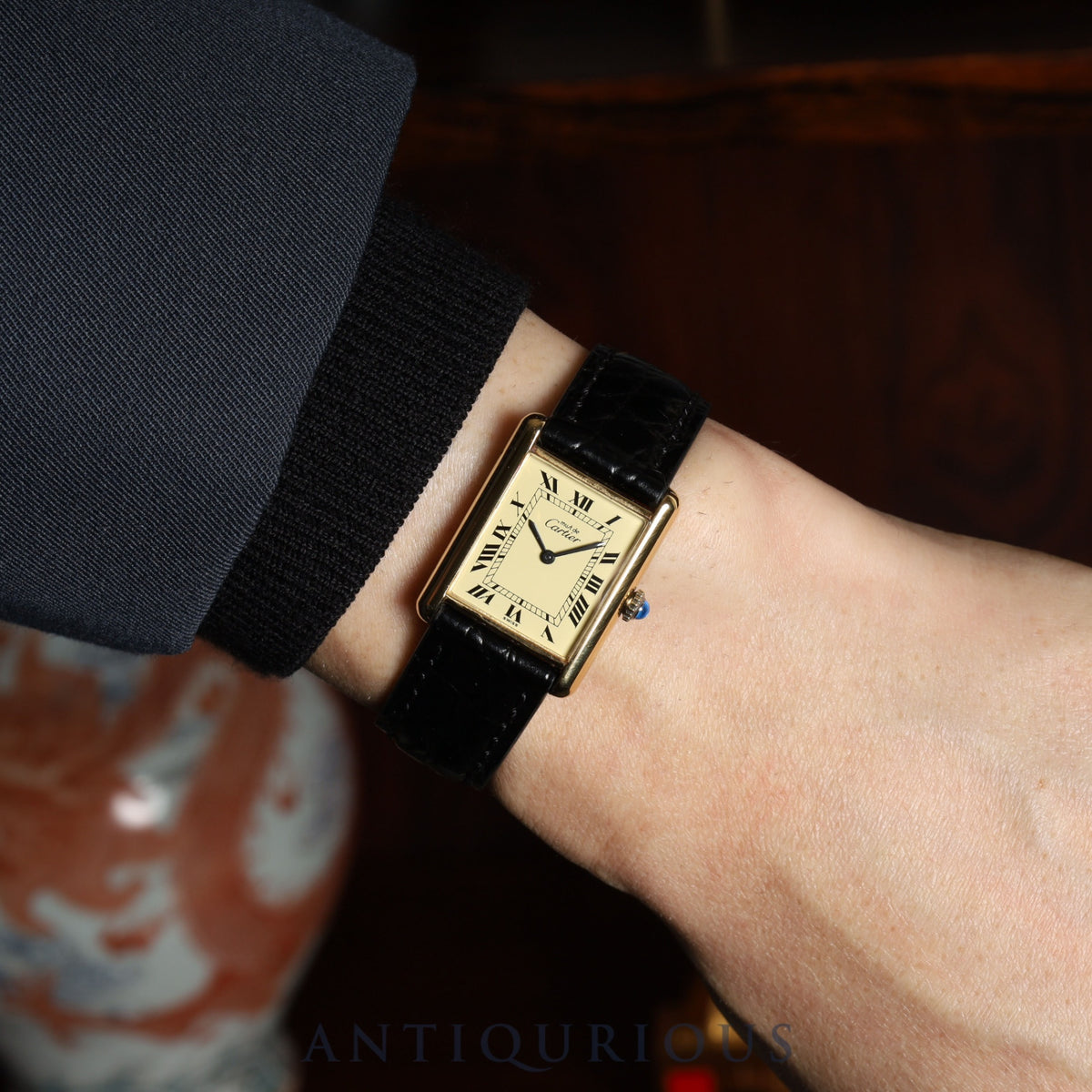 Cartier Must Tank LM Manual Winding SV925 Leather Watch with Genuine GP Buckle, Ivory Roman Dial, Overhauled