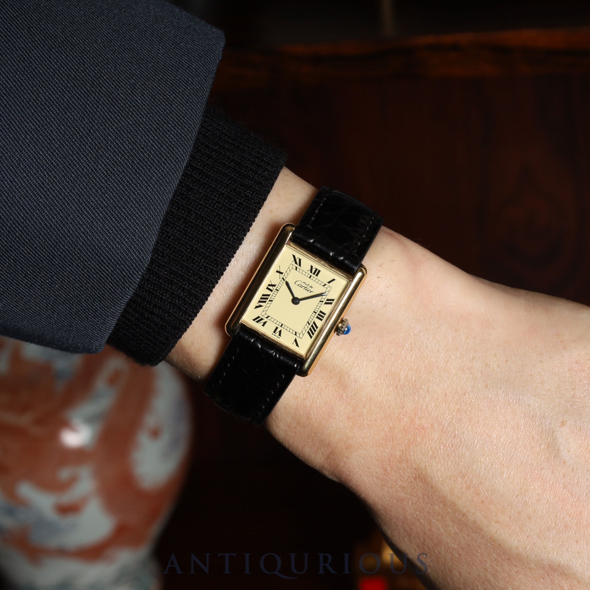 Cartier Must Tank LM Manual Winding SV925 Leather Watch with Genuine GP Buckle, Ivory Roman Dial, Overhauled