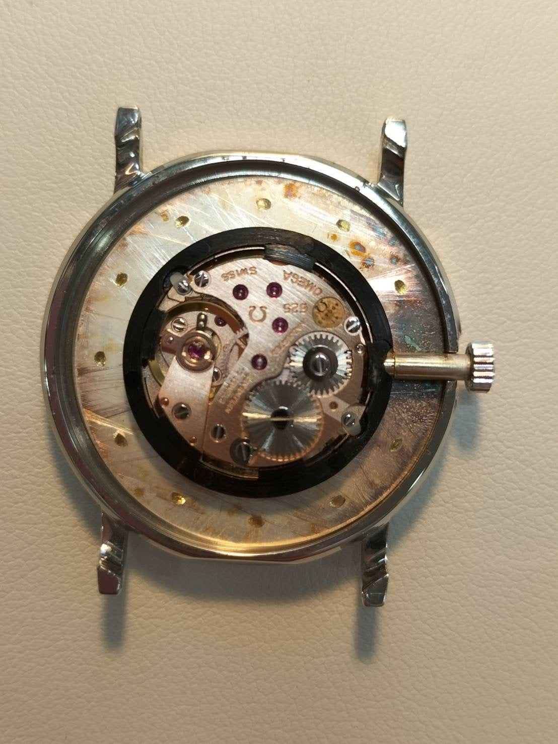 Omega De Ville 1110140 Manual winding Cal.625 SS Leather Aftermarket buckle (SS) Silver dial Genuine buckle belt Overhauled