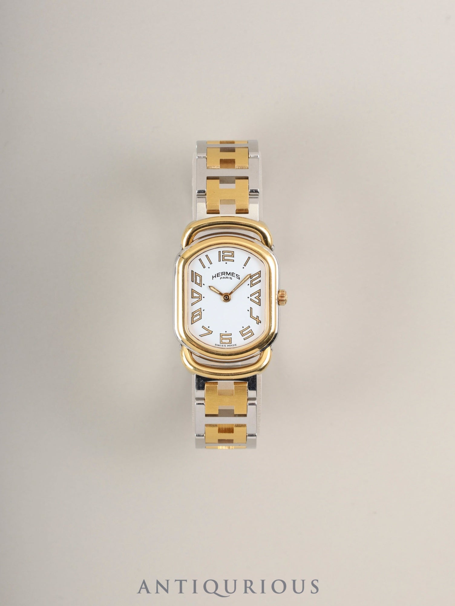 エルメス ラリー クォーツ 77.03 Cal.976.001 SS/GP SS/GP ホワイト文字盤 ケース オーバーホール済み