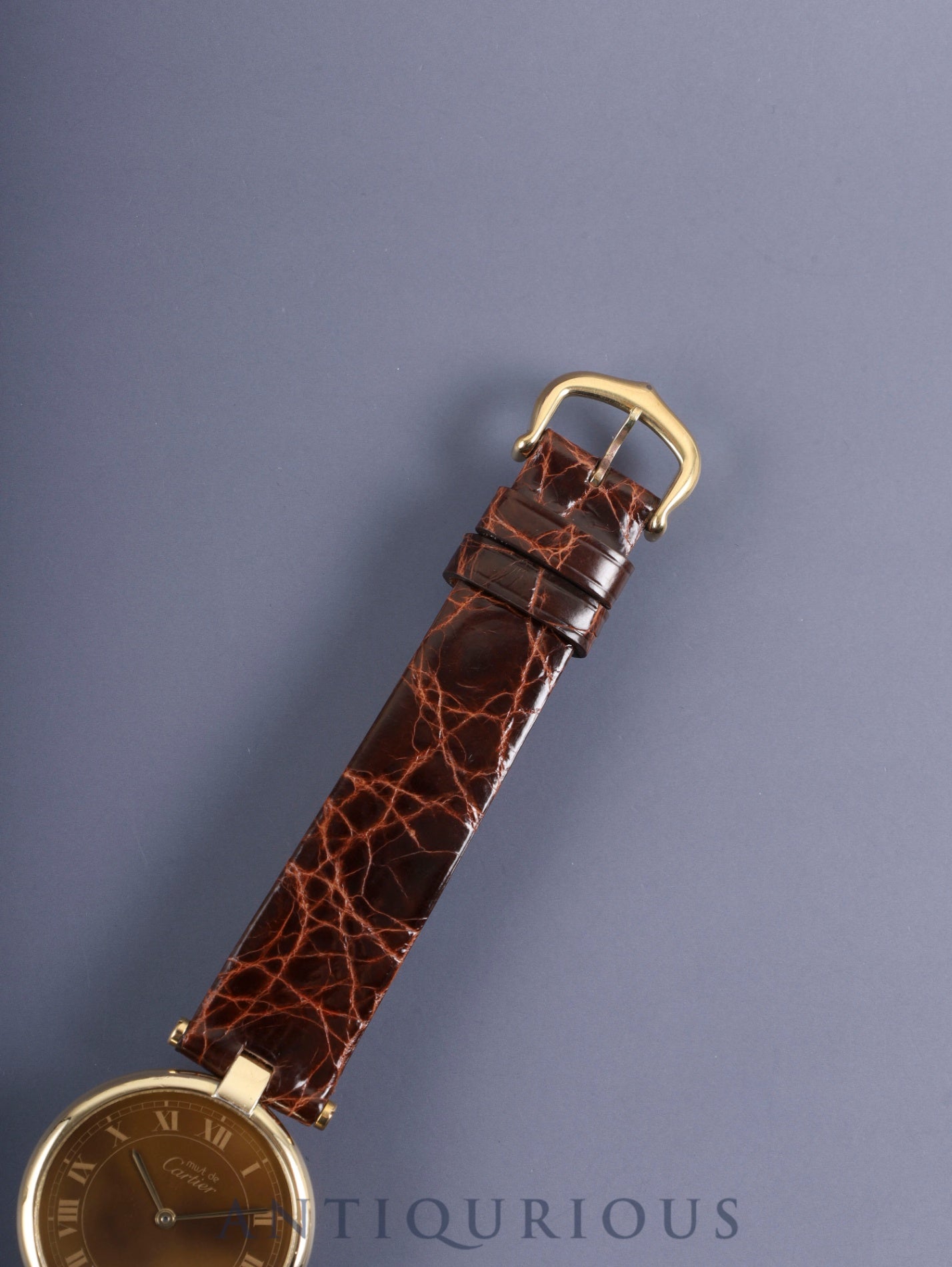 カルティエ マスト ヴァンドーム VLC LM 17 クォーツ SV925 革 純正尾錠(GP)マホガニー文字盤 保証書(1982年) カルティエブティックにてコンプリートサービス済み