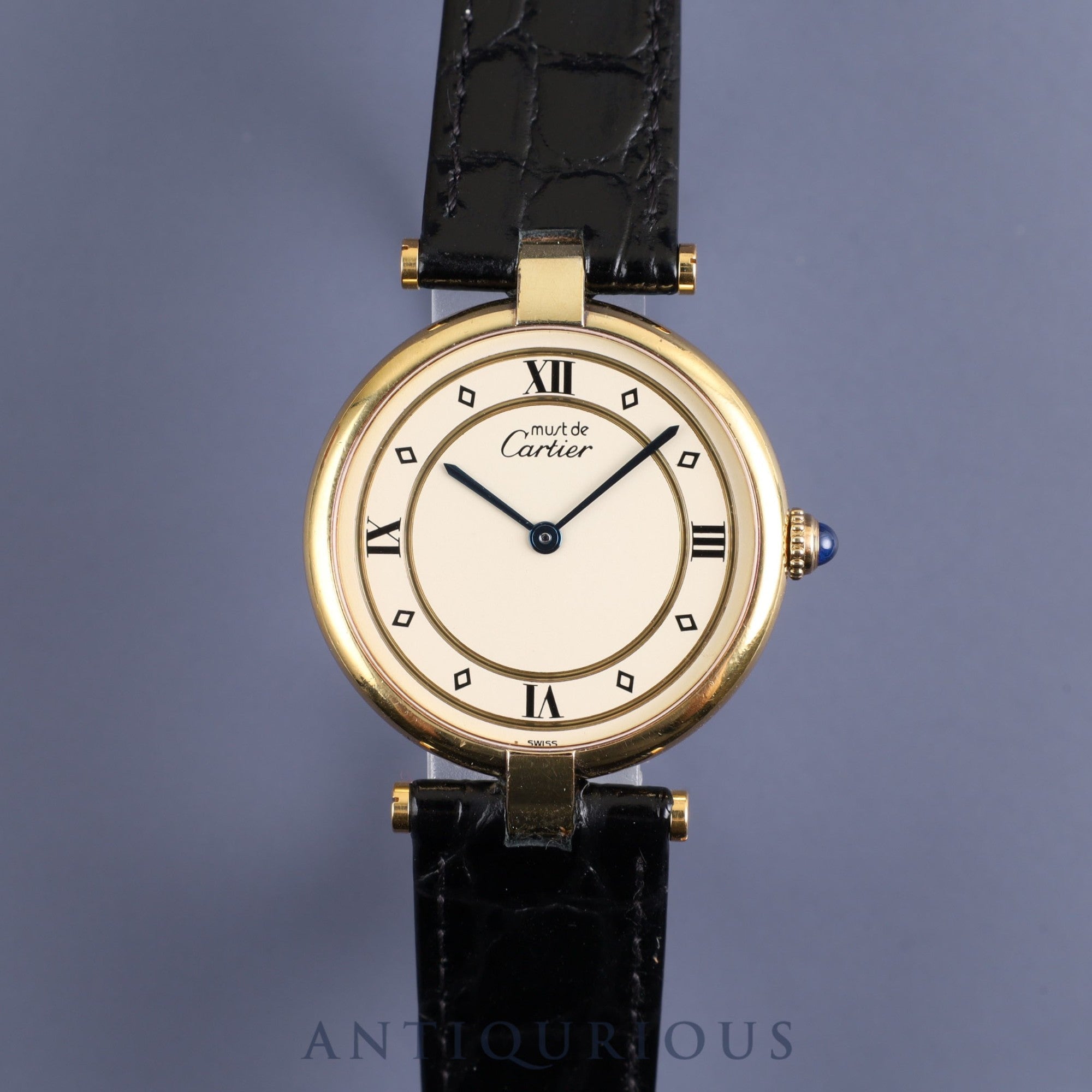 Cartier Must VLC Vendome LM 590003 Quartz Cal.690 SV925 Leather Genuine Buckle (GP) Ivory Dial Overhauled