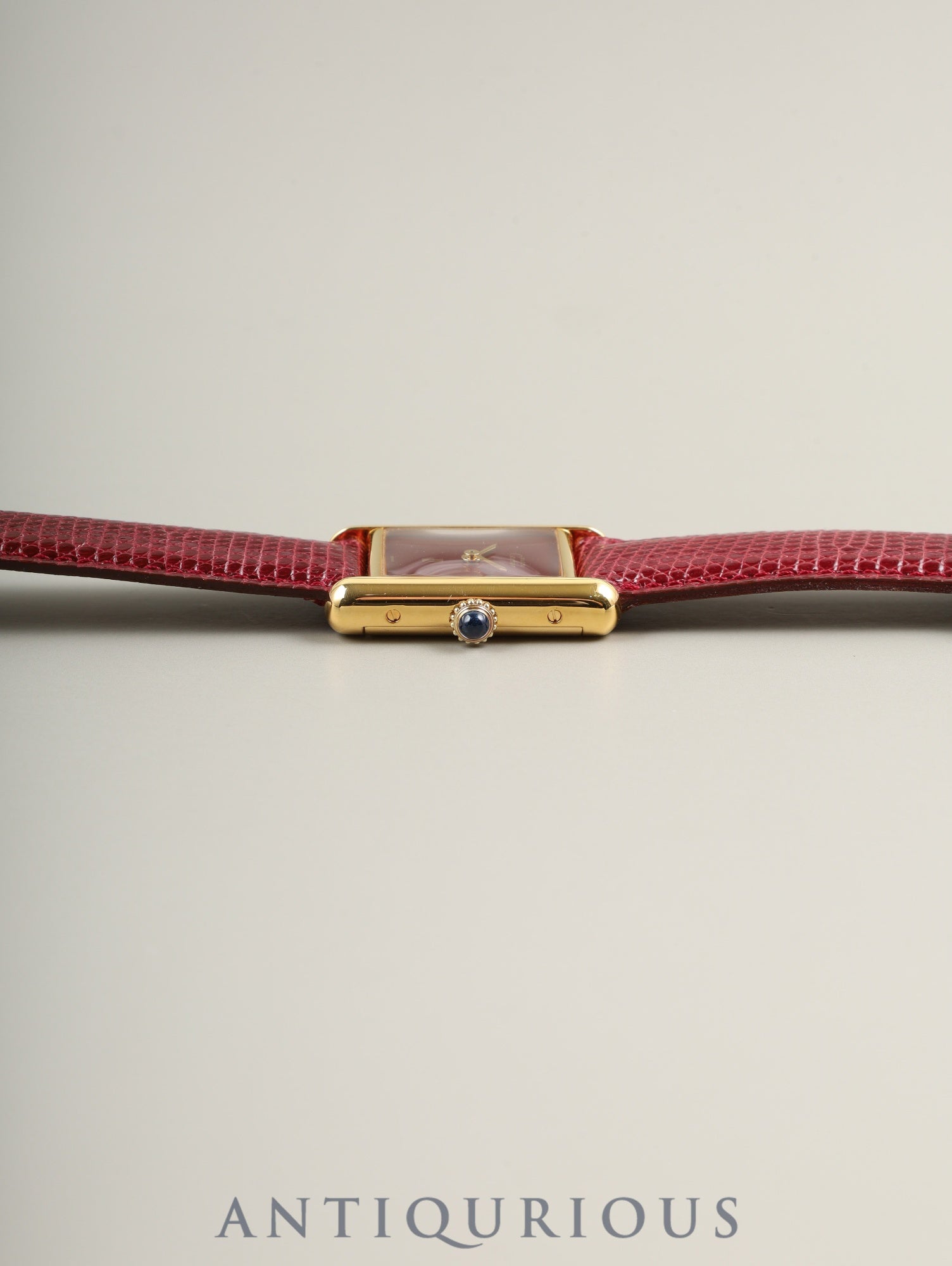 Cartier Must Tank SM, manual winding, SV925, leather, genuine buckle (GP), Bordeaux dial, garnet dial, box, booklet, international lifetime warranty (1984), fully serviced at a Cartier boutique