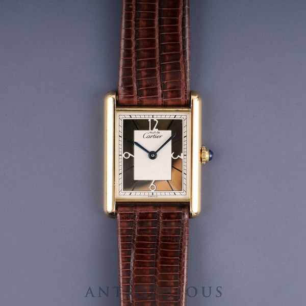 Cartier Must Tank LM 1615 Quartz Caliber 90 SV925 Leather Strap with Genuine GP Buckle Gold Sector Dial Limited Edition of 500 Pieces Overhauled