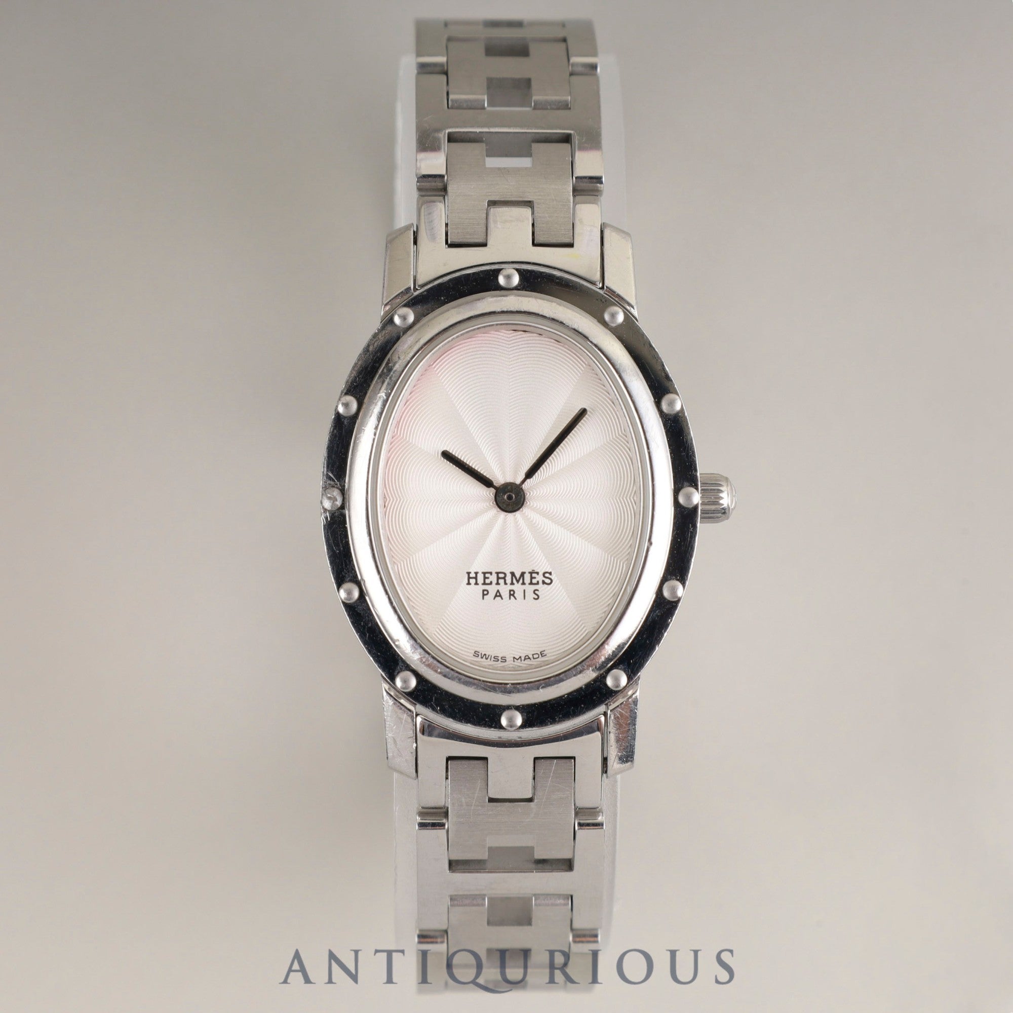 エルメス クリッパーオーバル CO1.210 クォーツ Cal.976.001 SS SS ホワイトギョーシェ文字盤 オーバーホール済み