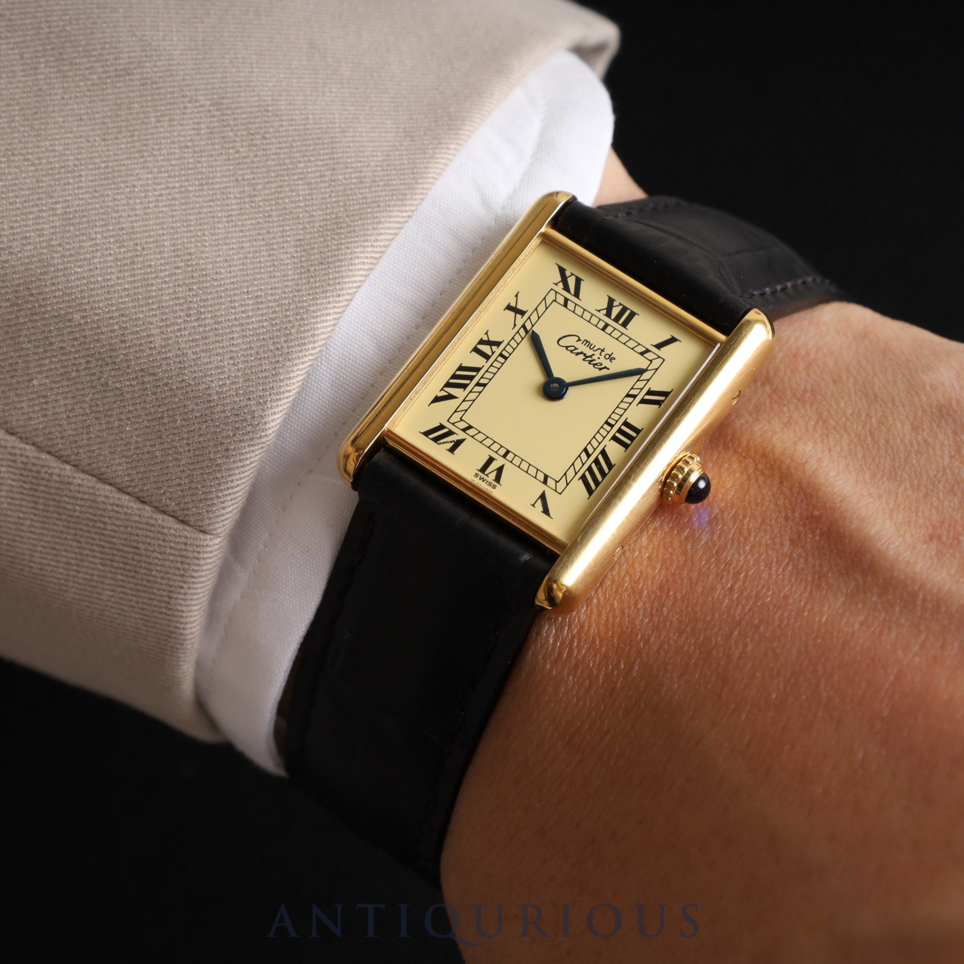 Cartier Must Tank LM 1615 / W1002754 Quartz Cal.90 SV925 Leather Genuine D-buckle (GP) Ivory Roman dial Box Booklet Warranty (1997)