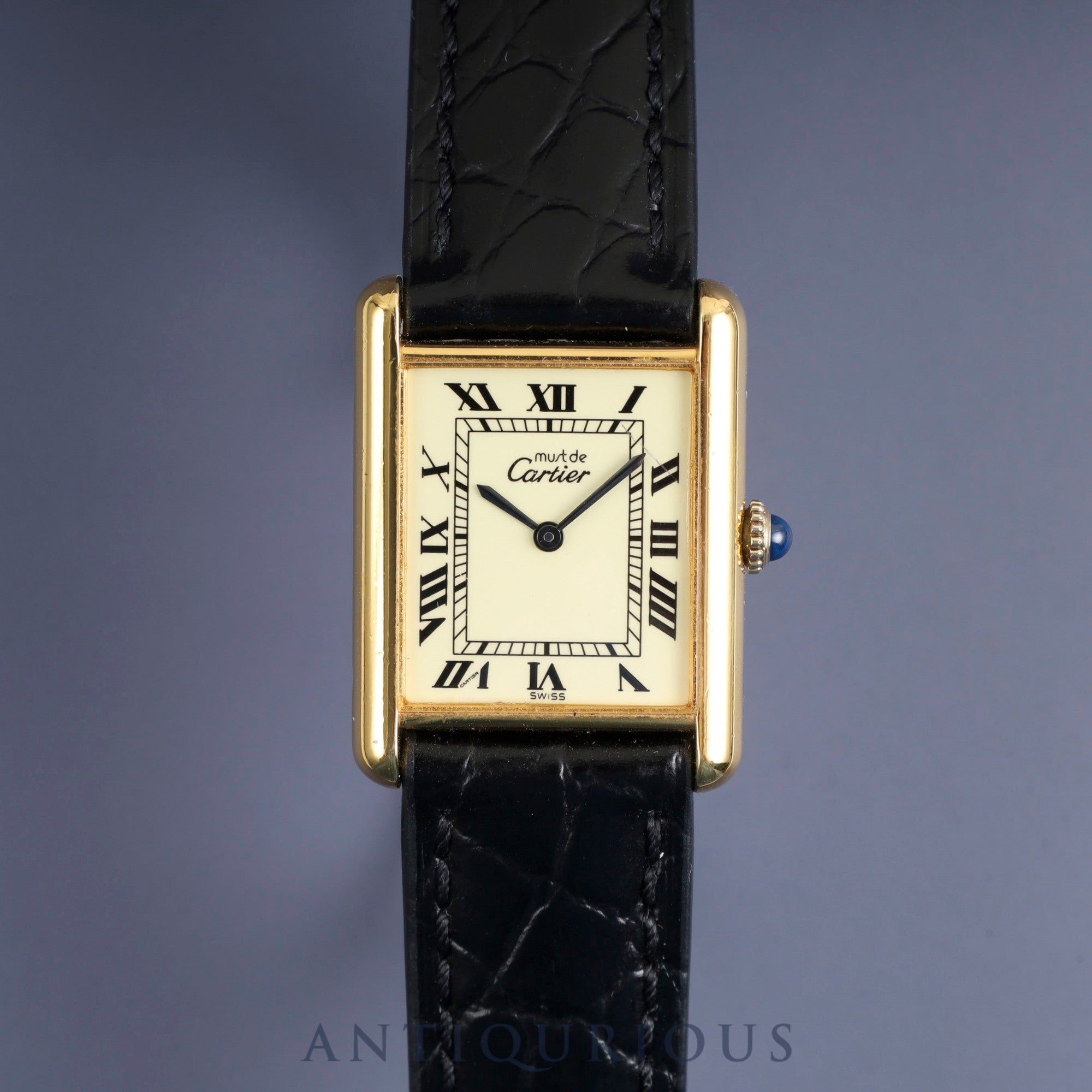 Cartier Must Tank LM 6 182065 Manual Winding Caliber 78-1 SV925 Leather Strap with Genuine GP Buckle Ivory Roman Dial Overhauled
