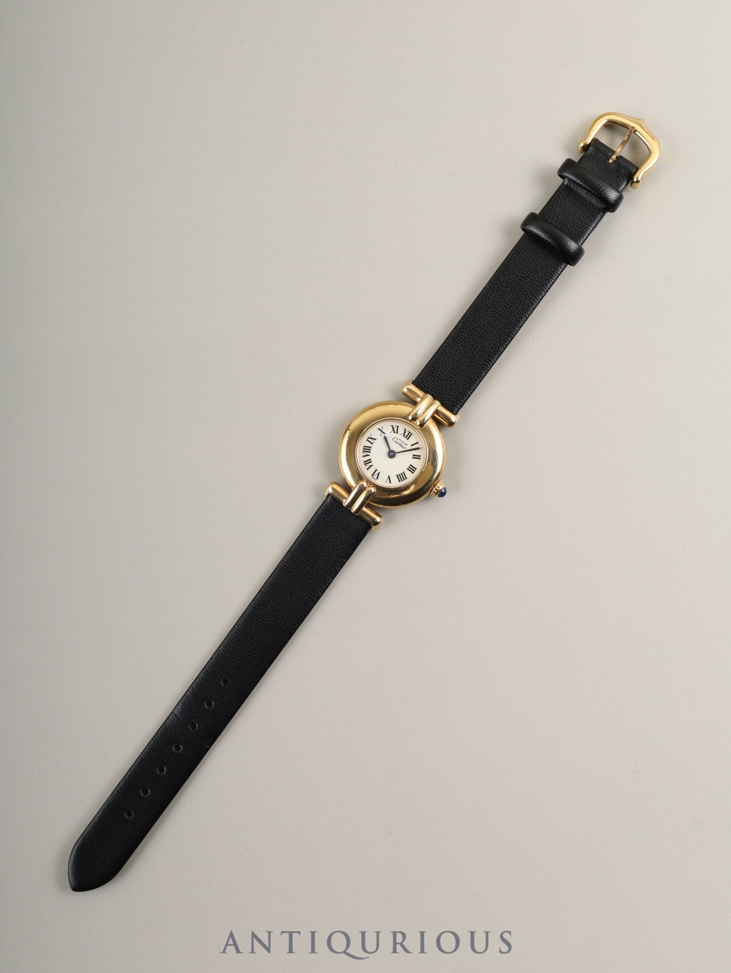 Cartier Must Colisee 590002 Quartz Caliber 90 SV925 Leather Strap with Genuine GP Buckle, Ivory Dial, Overhauled