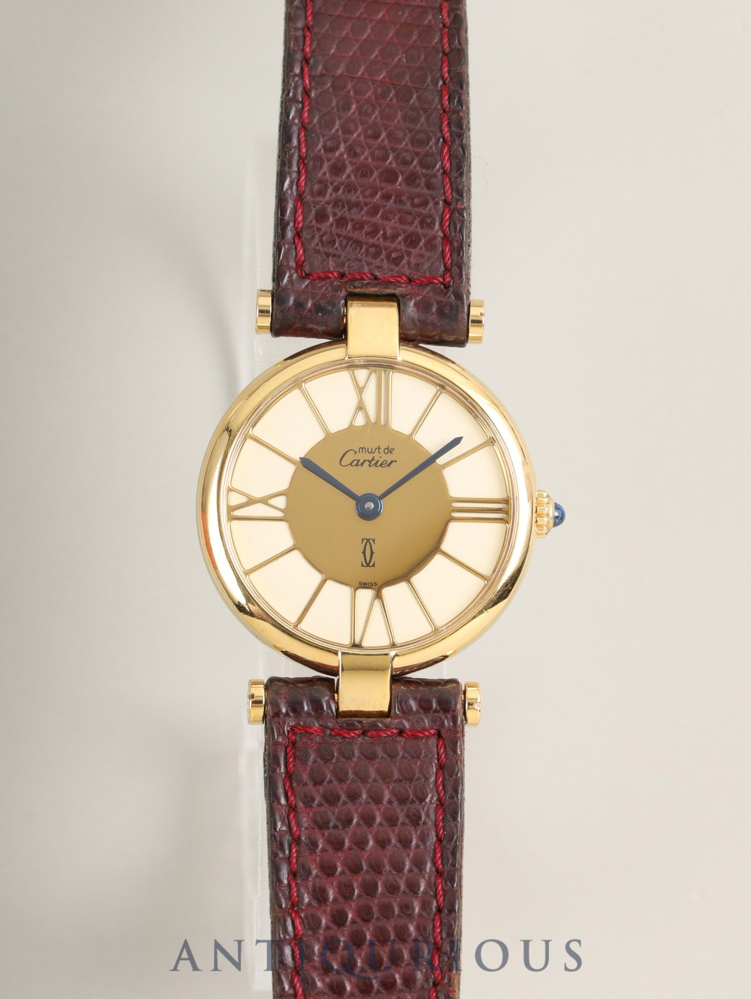 カルティエ マスト ヴァンドーム VLC SM 18 クォーツ SV925 革 純正尾錠(GP)アイボリークロワゾネ文字盤 カルティエブティックにてコンプリートサービス(フルメンテナンス)済み