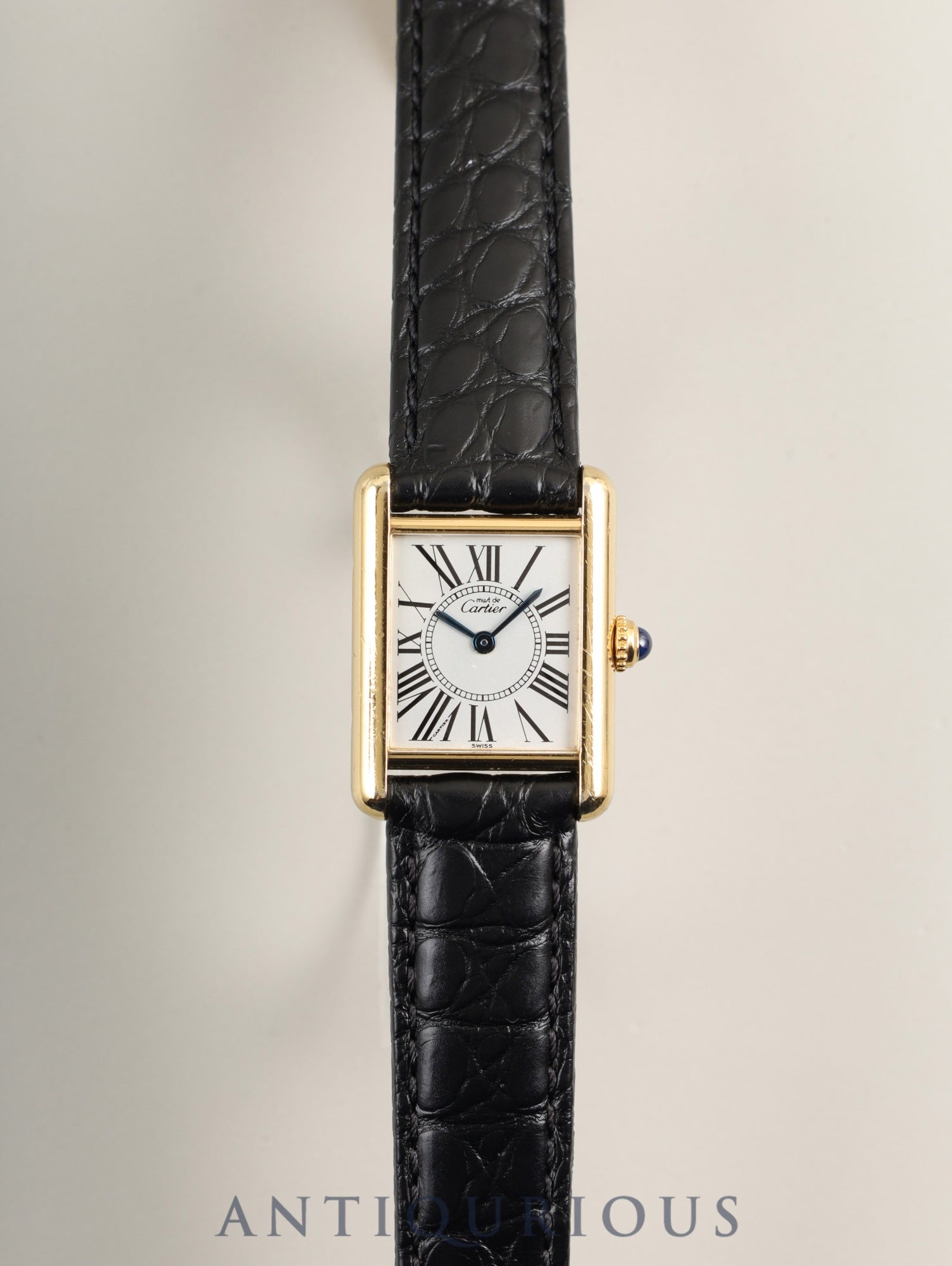 Cartier Must Tank SM 5057001 Quartz Cal. 057 SV925 Leather Genuine D-buckle (GP) Opalescent dial (SWISS markings) Box Warranty (1994) Complete service overhauled at a Cartier boutique on January 2, 2019
