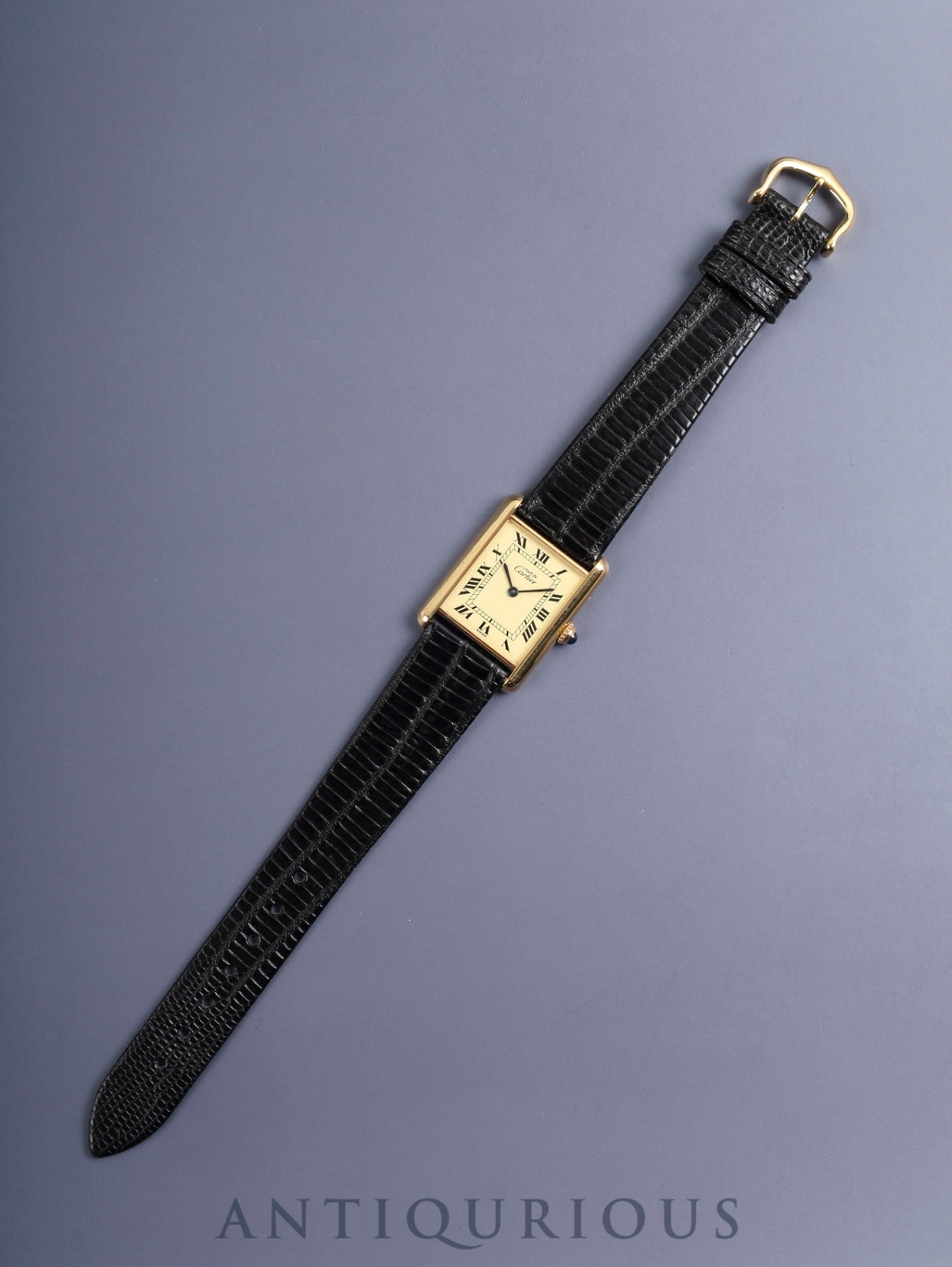 カルティエ マストタンク LM 590005 クォーツ Cal.90 SV925 革 純正ピンバックル(GP)アイボリーローマン文字盤(SWISS表記)箱 冊子 保証書(1987年) オーバーホール済み