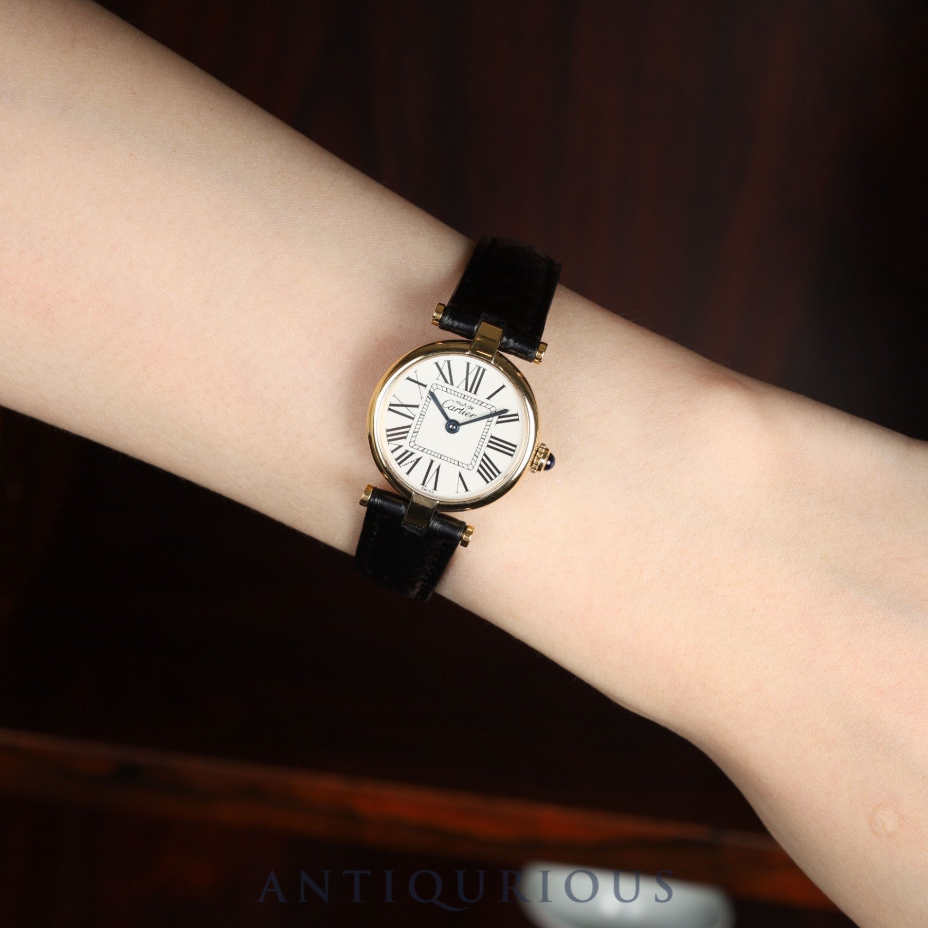 Cartier Must Vendôme VLC SM 590004 Quartz Caliber 90 SV925 Leather Watch with Genuine D-buckle (GP) Opalescent Dial Overhauled